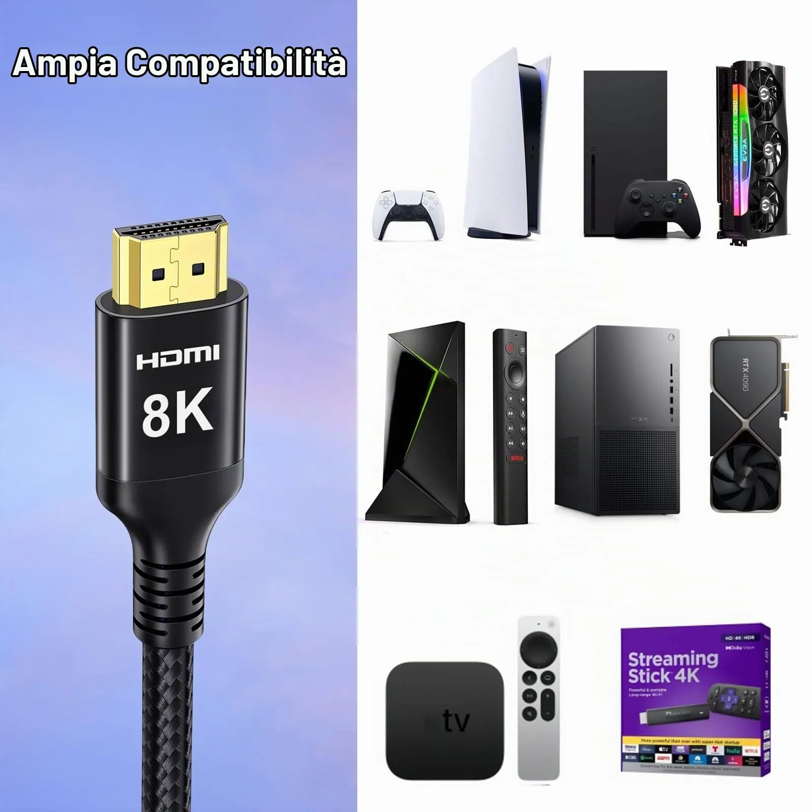 Etseinri Cavo HDMI 2.1 Ultra High Speed 10K 8K 4K, 0.3m - immagine 5