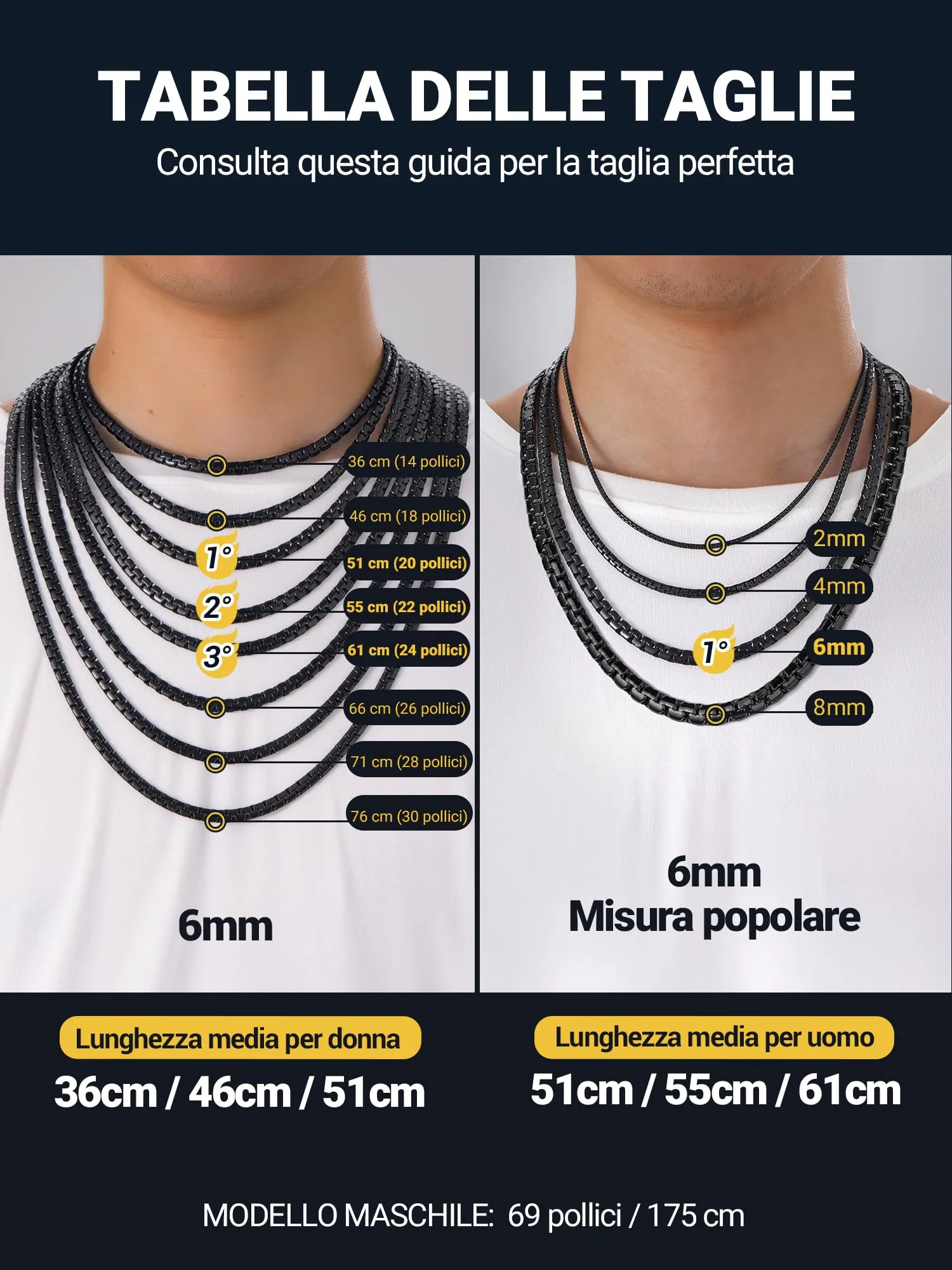 PROSTEEL Catena a Maglia Veneziana 8mm Nero Piatta 71cm Collana Uomo Acciaio - immagine 3