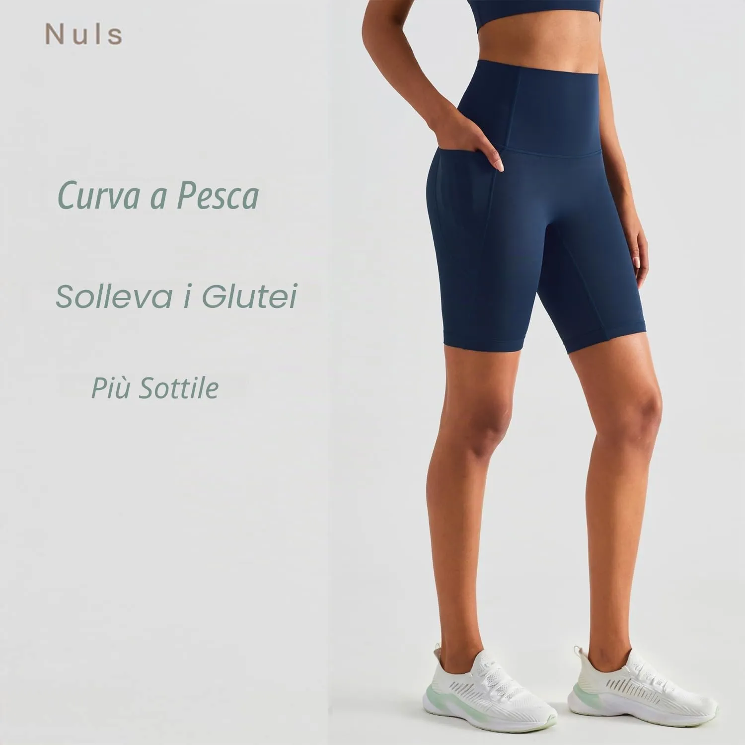 XDSP Pantaloncini Sportivi da Donna Yoga a Vita Alta con Tasche Laterali, Blu-1, L - immagine 2