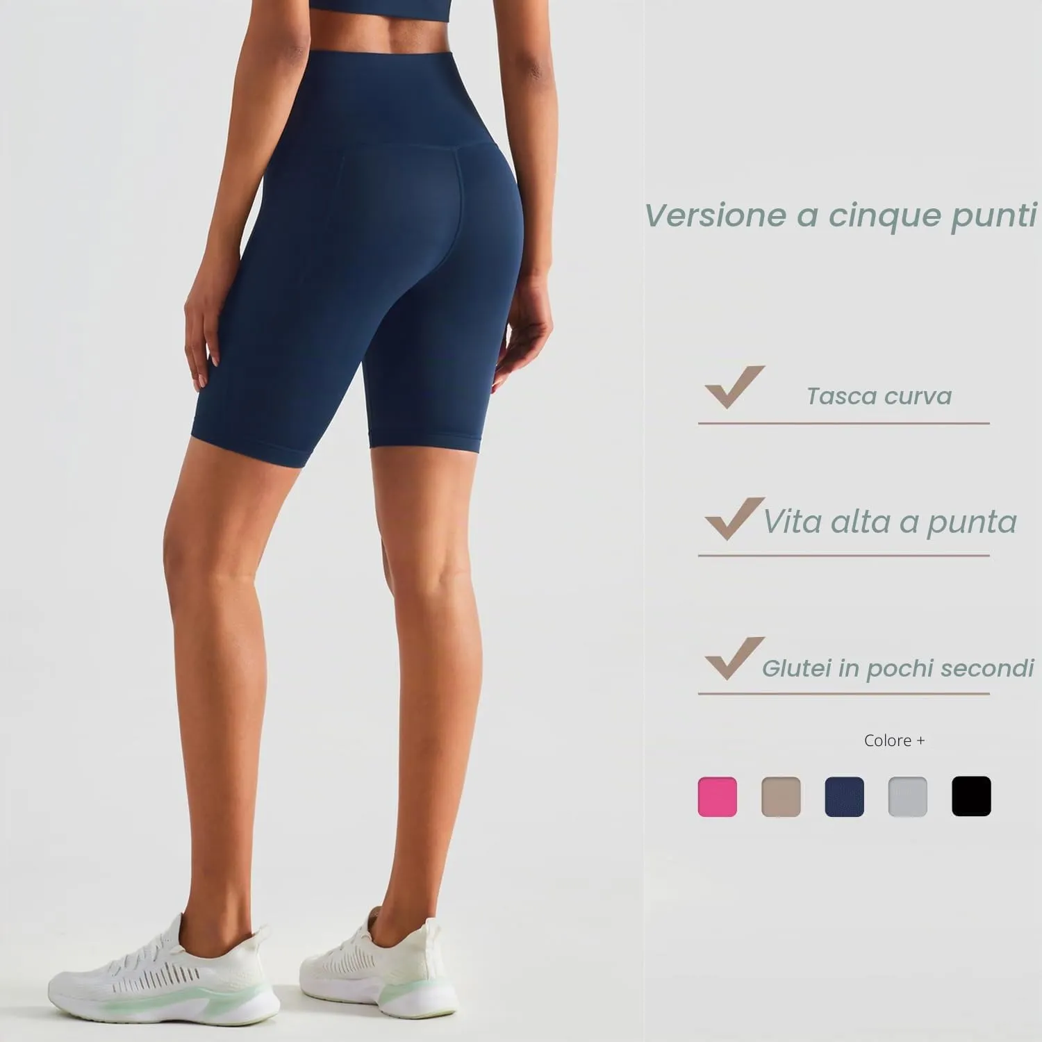 XDSP Pantaloncini Sportivi da Donna Yoga a Vita Alta con Tasche Laterali, Blu-1, L - immagine 3