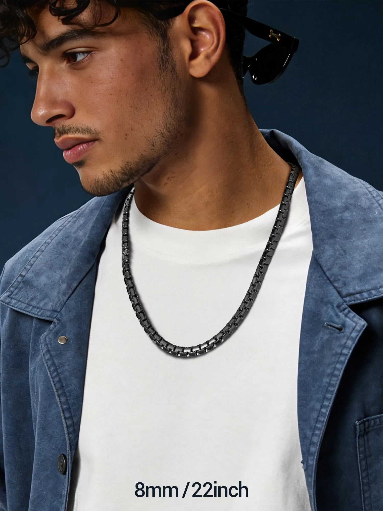 PROSTEEL Catena a Maglia Veneziana 8mm Nero Piatta 76cm Collana Uomo Acciaio - immagine 2