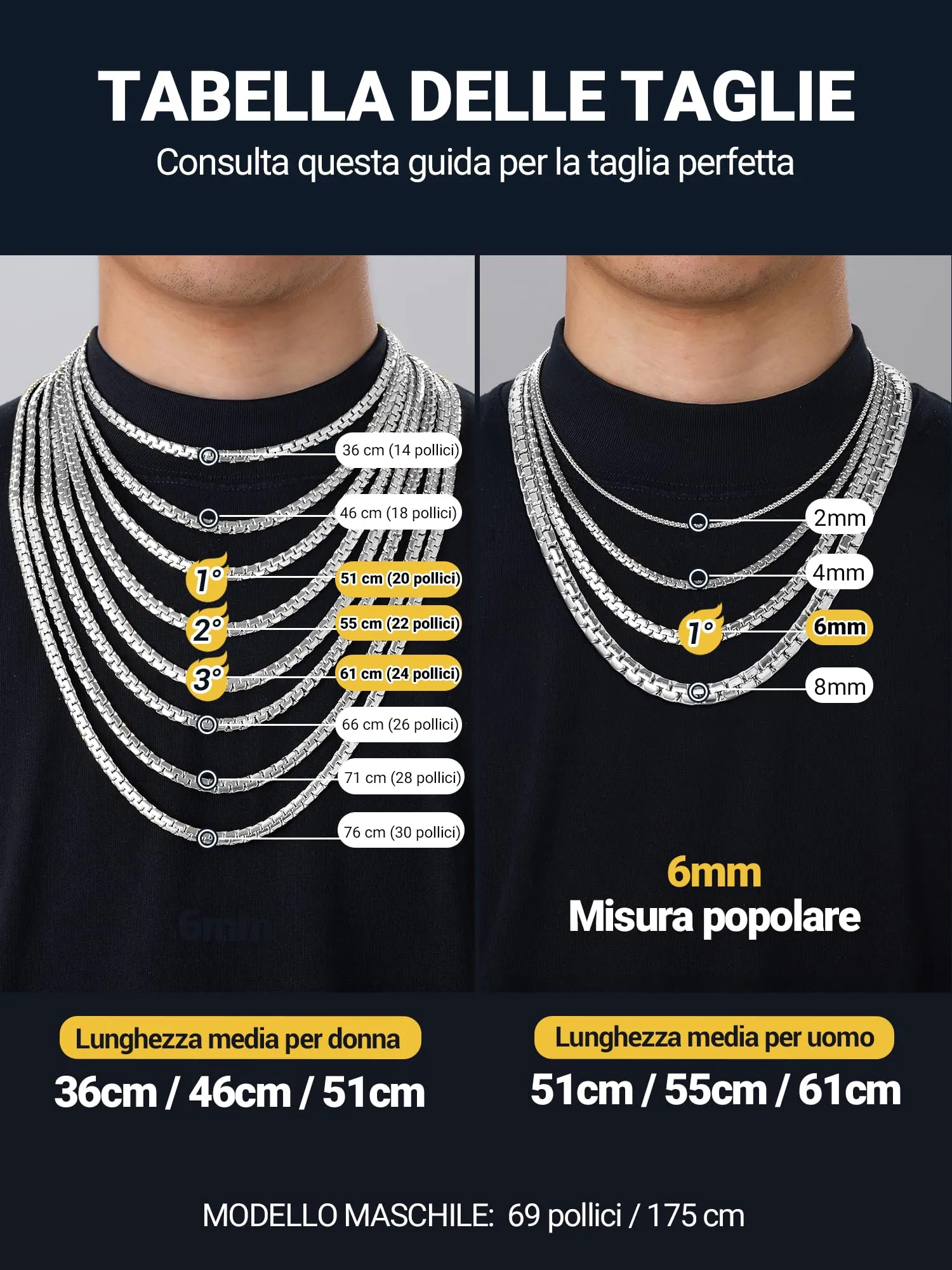 PROSTEEL Catena a Maglia Veneziana 8mm Argento Piatta 66cm Collana Uomo Acciaio - immagine 3