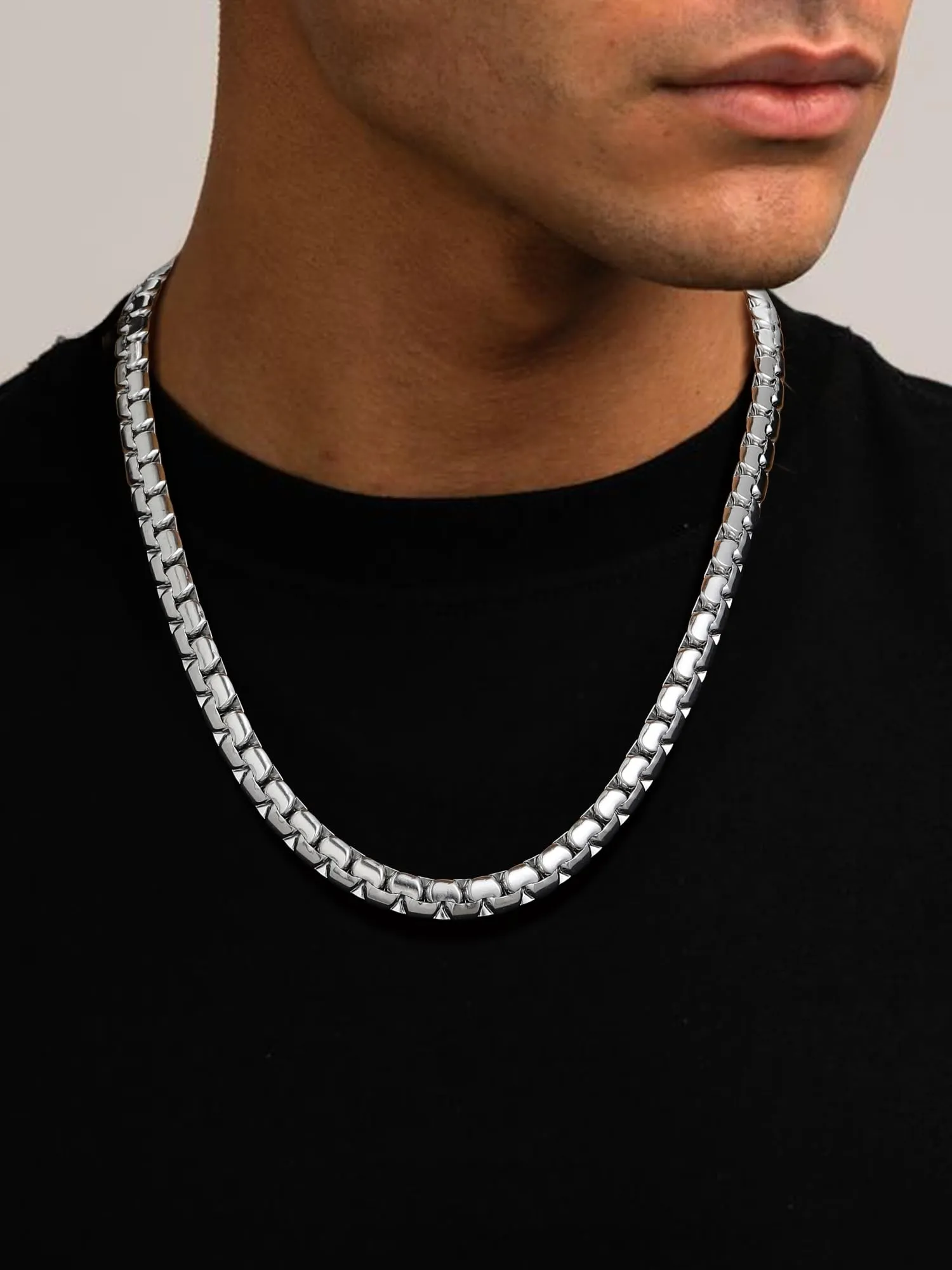 PROSTEEL Catena a Maglia Veneziana 8mm Argento Piatta 61cm Collana Uomo Acciaio - immagine 4