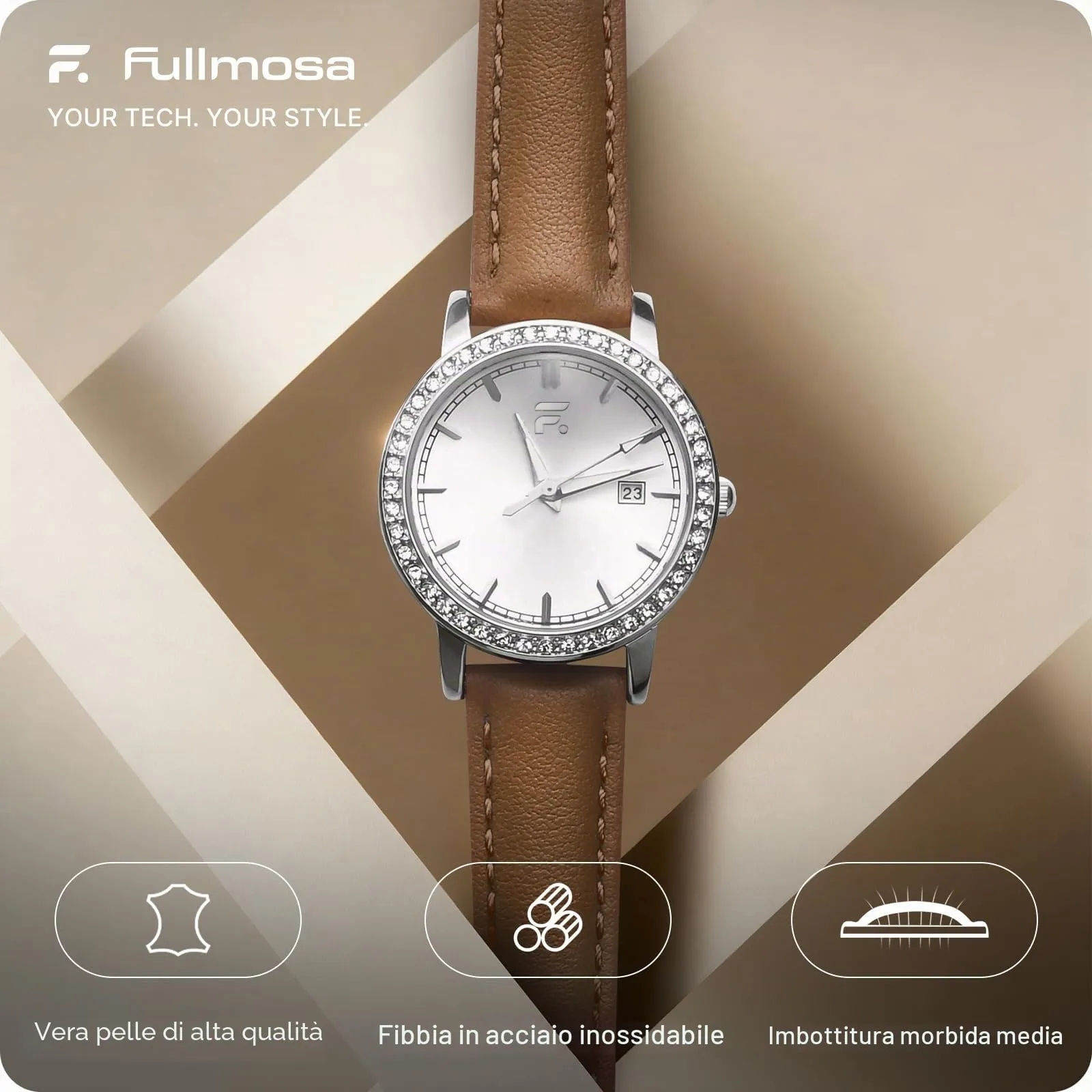 Fullmosa Cinturino per Orologio in Pelle 16mm a Sgancio Rapido Marrone Caramello con Fibbia Argento - immagine 2