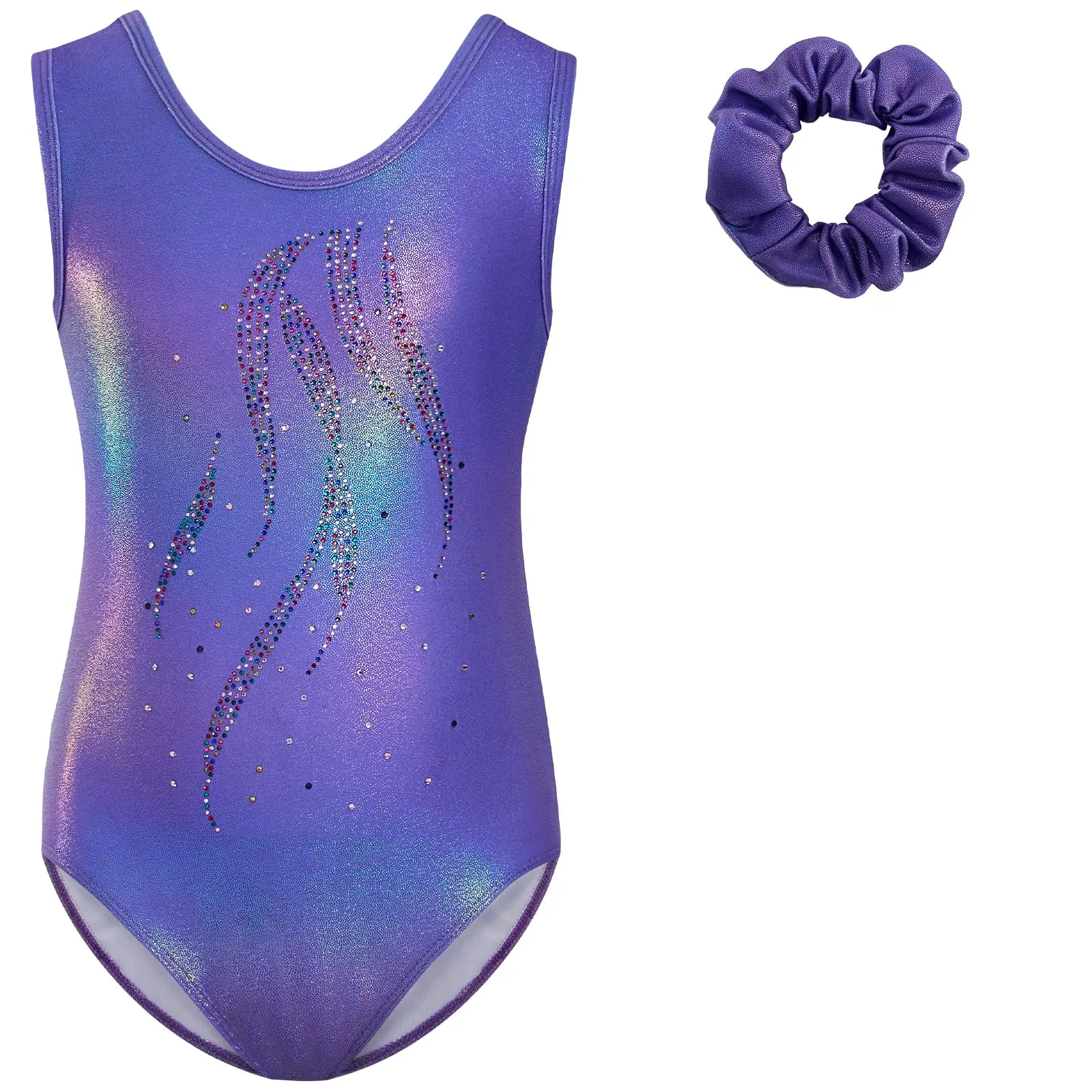 Gogokids Set da ginnastica da bambina 3 pezzi, body senza maniche, pantaloncini e fascia per capelli, Taglia 120 - immagine 1