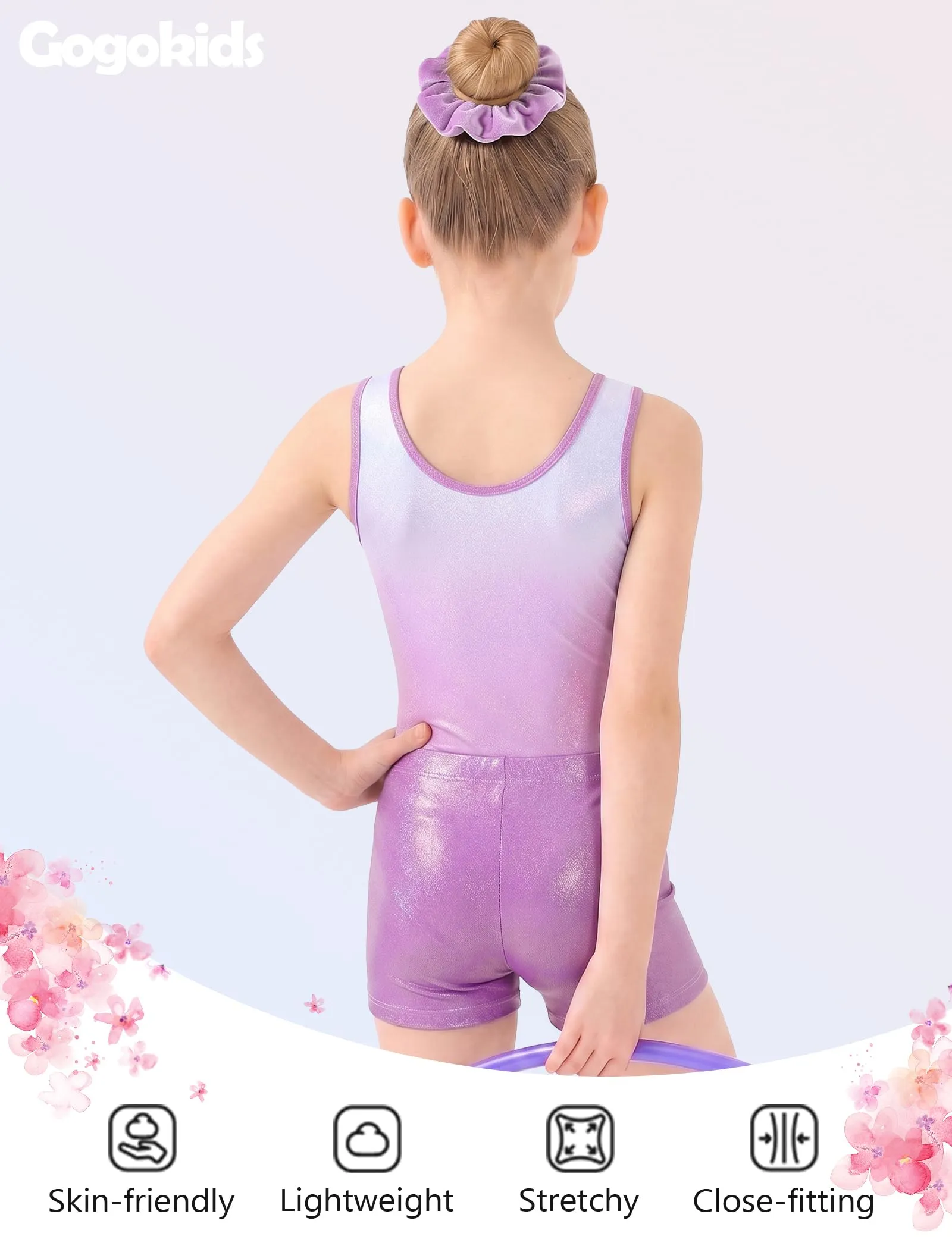 Set di ginnastica Gogokids per ragazze a tre pezzi con body senza maniche, pantaloncini e fascia per capelli, design a blocchi con strass - immagine 3
