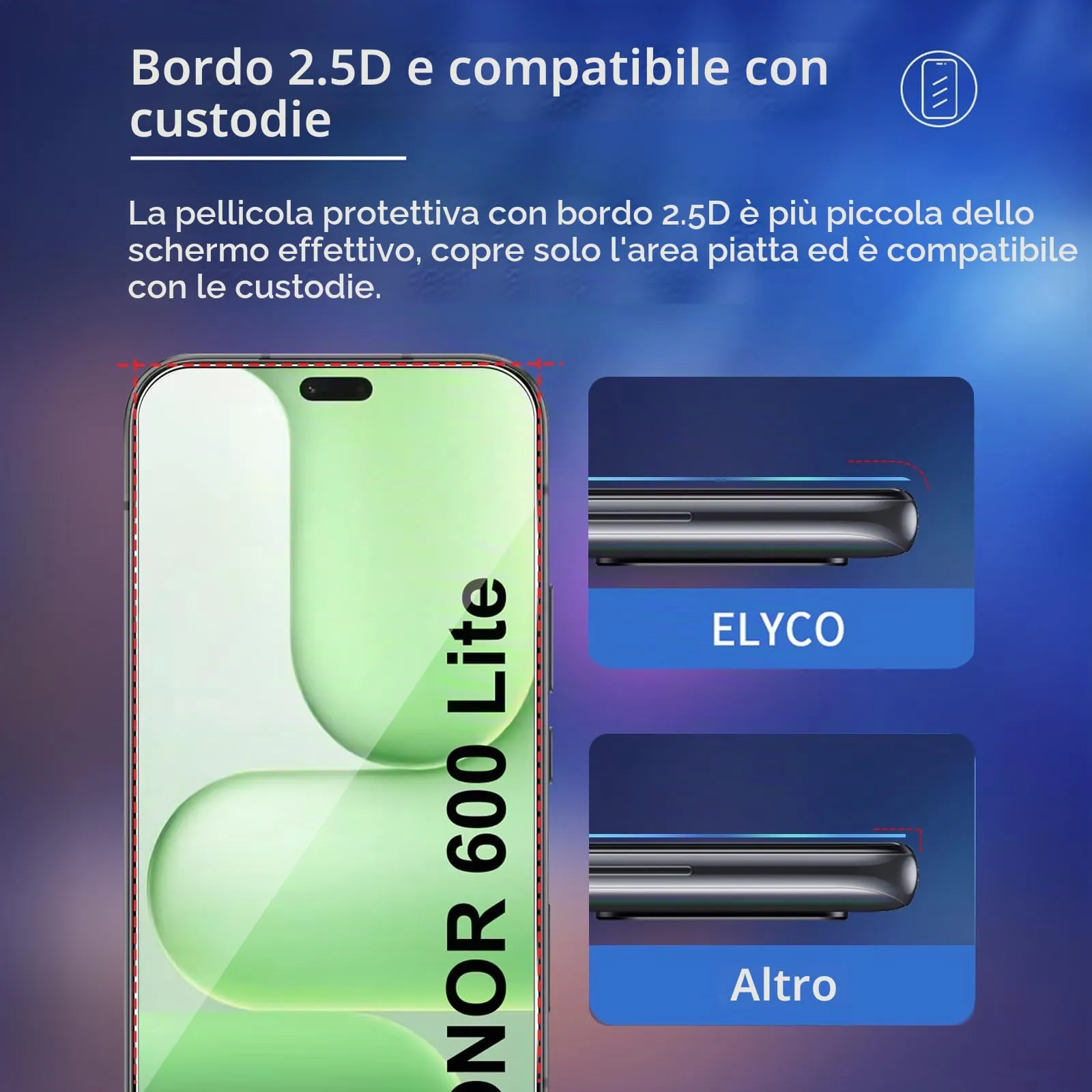 ELYCO Vetro Temperato per Honor 600 Lite, 3+3 Pezzi - immagine 5