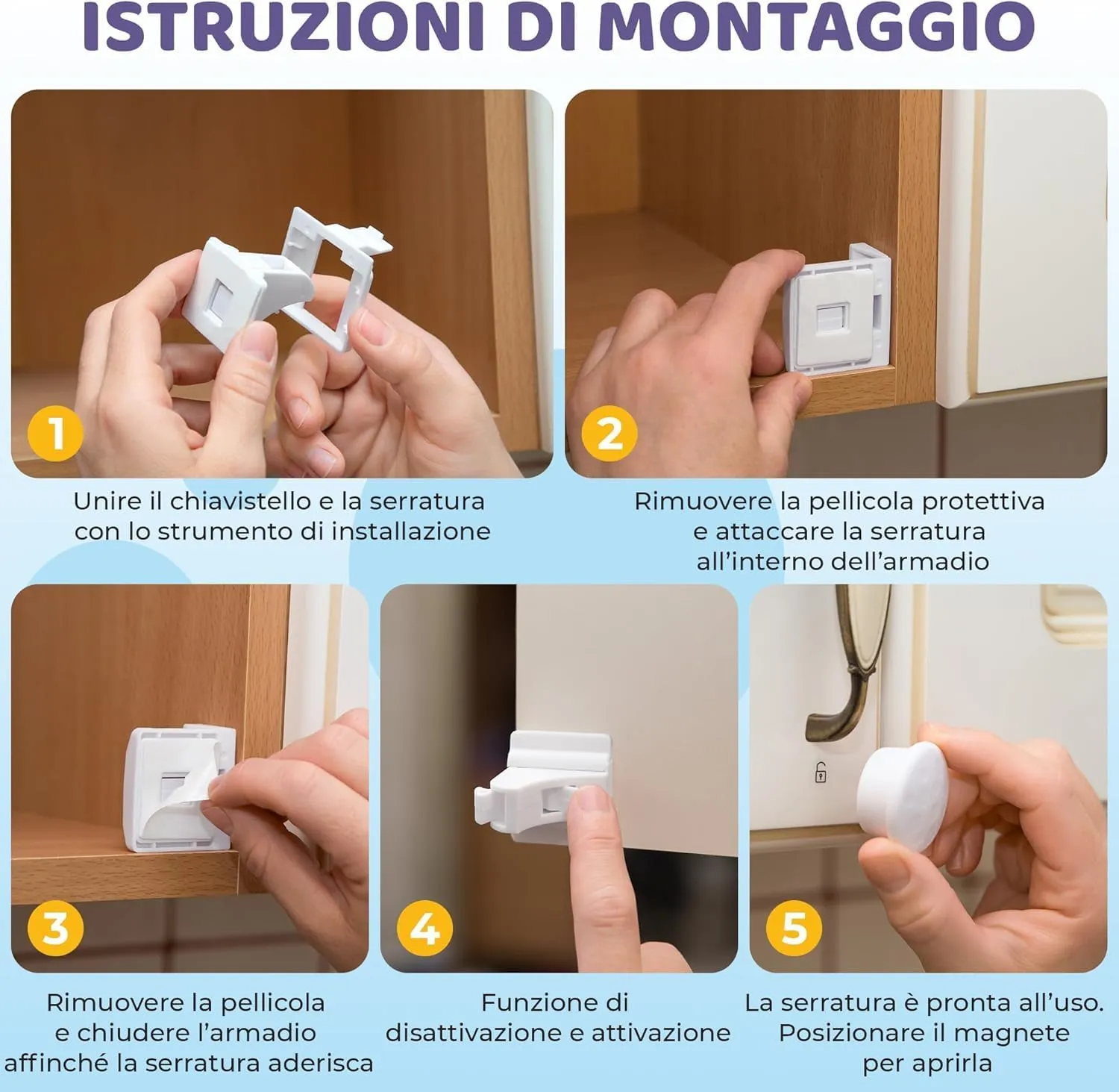 WunderHippo Chiusura Magnetica per Cassetti e Ante, 30 Serrature + 6 Chiavi, Blocco di Sicurezza Magnetico per Bambini - immagine 5