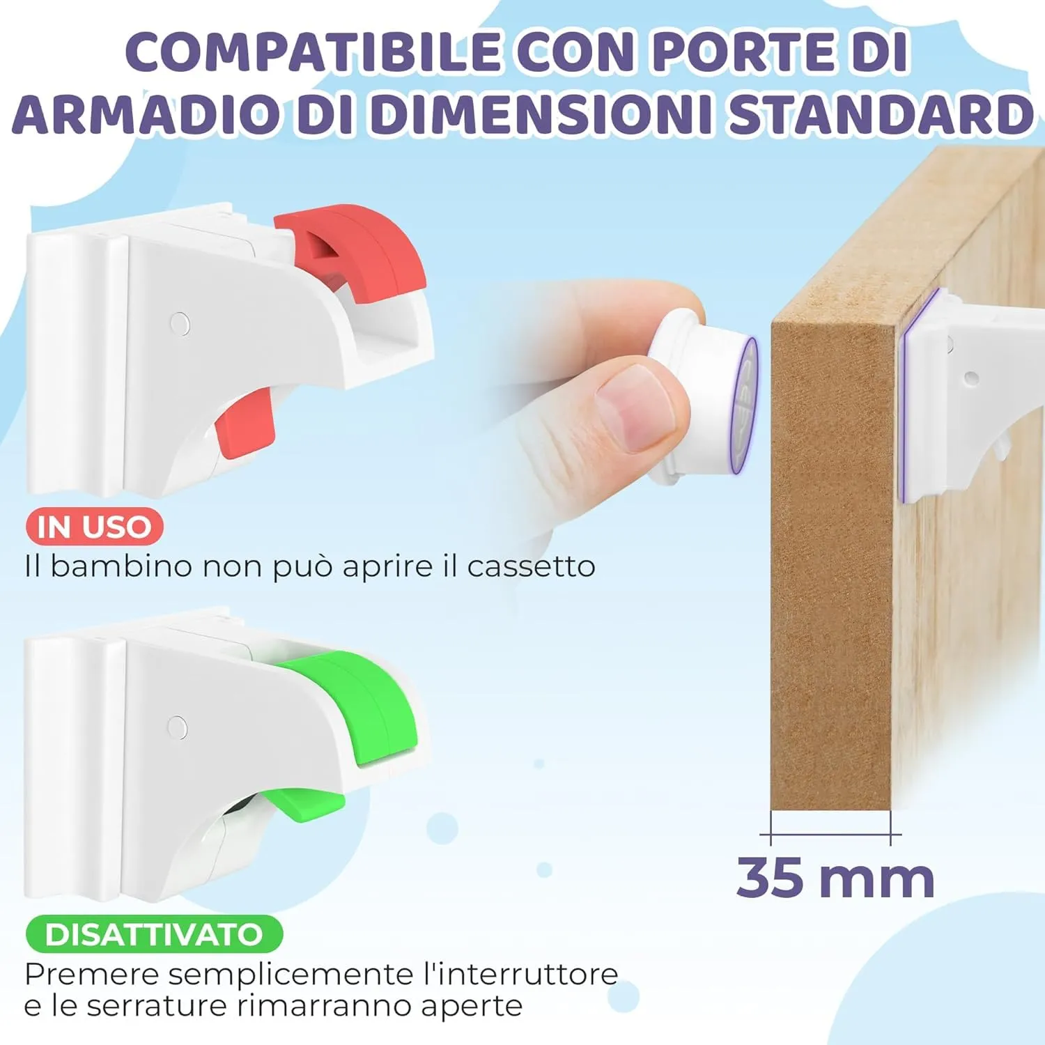 WunderHippo Chiusura Magnetica per Cassetti e Ante, 30 Serrature + 6 Chiavi, Blocco di Sicurezza Magnetico per Bambini - immagine 6