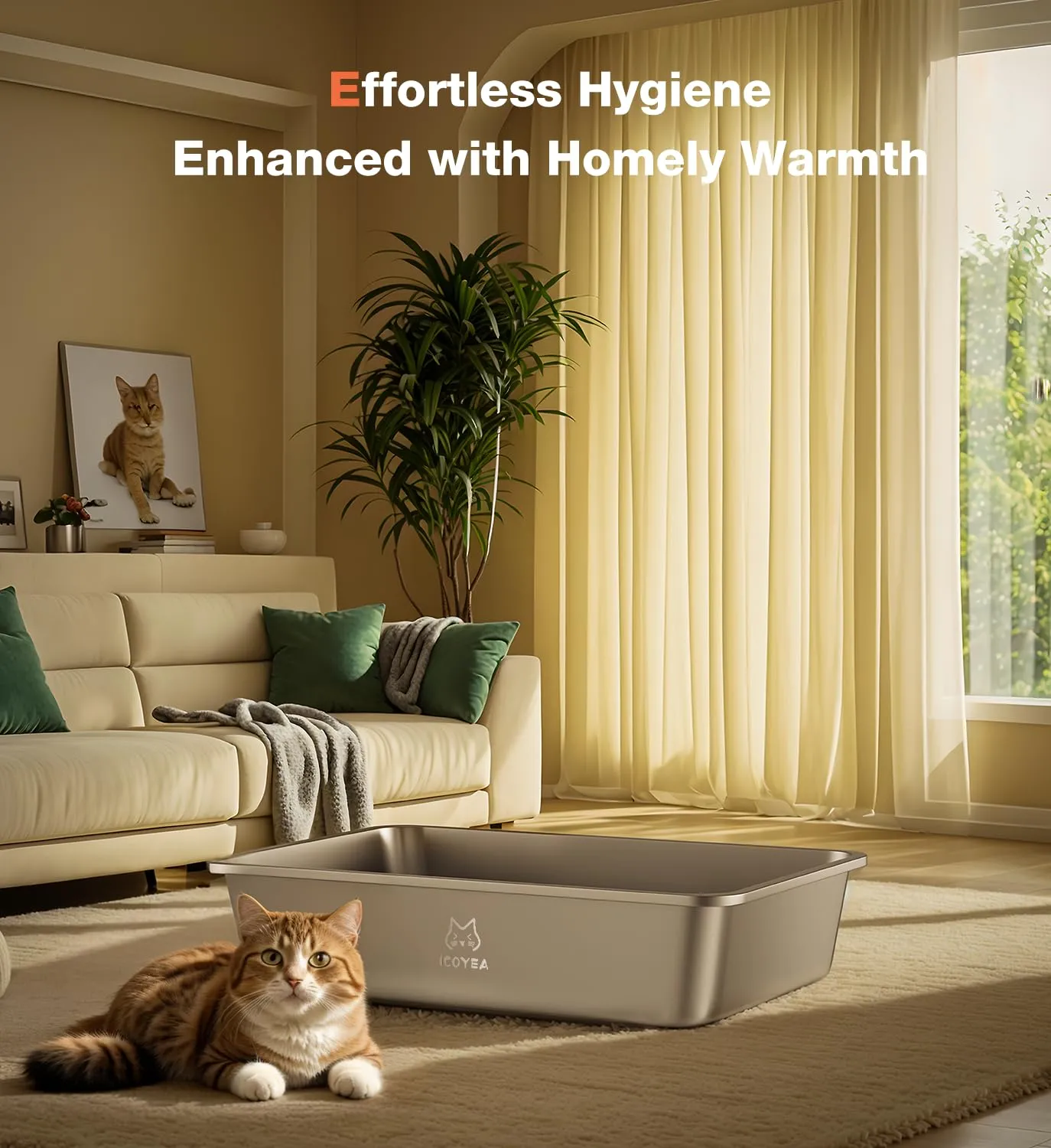 ICOYEA Lettiera in Acciaio Inox per Gatti e Conigli, 43x34x15 cm - immagine 5