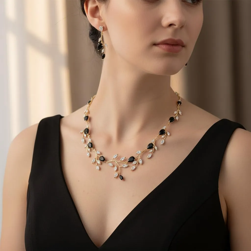 Ever Faith Set di gioielli a goccia con zirconi cubici blu, collana e orecchini a pera, Medio - immagine 2