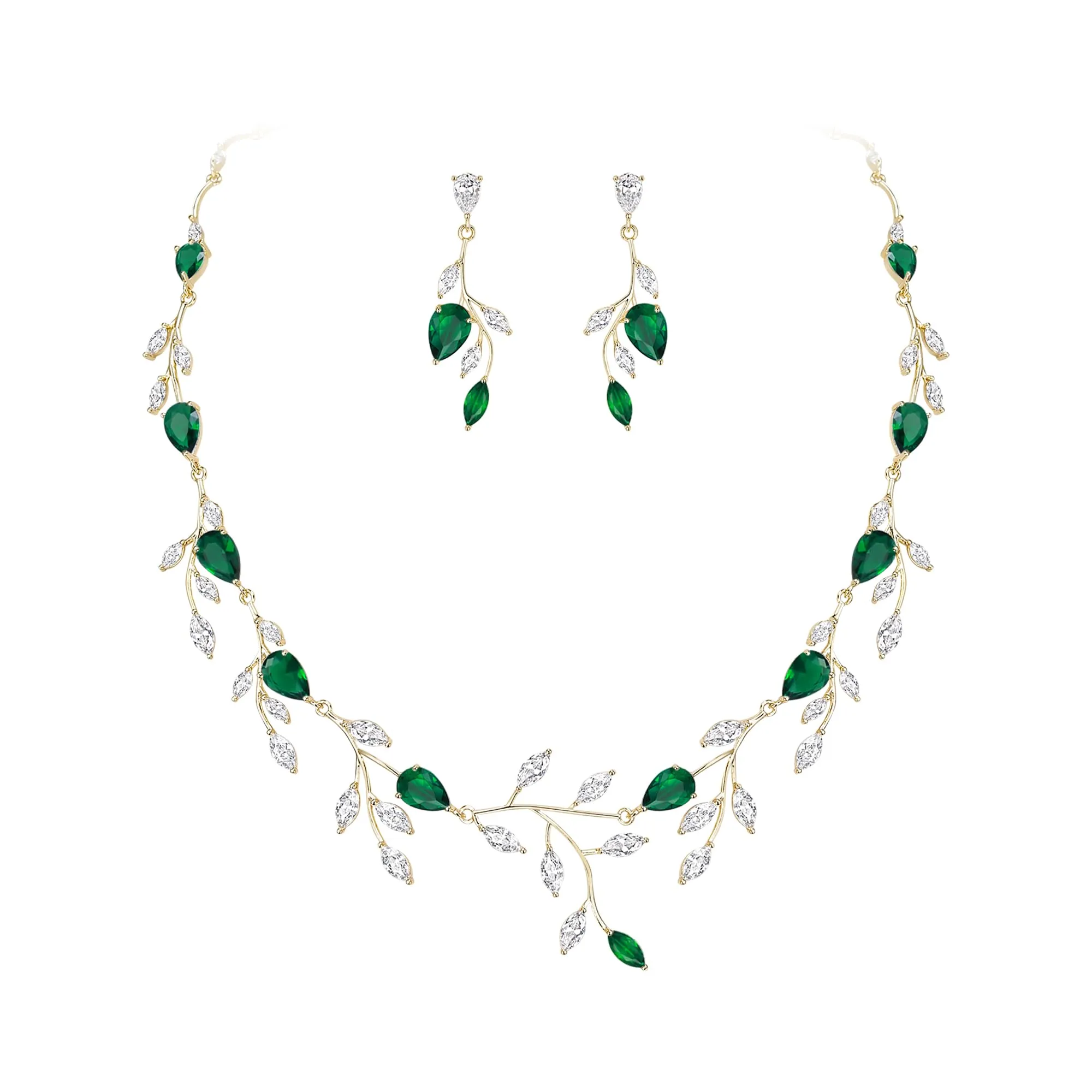 Ever Faith Set di gioielli a goccia con zirconi cubici blu, collana e orecchini a pera, Medio - immagine 1