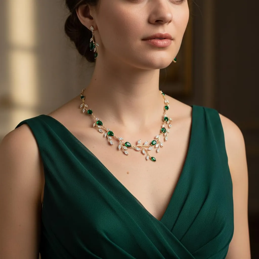 Ever Faith Set di gioielli a goccia con zirconi cubici blu, collana e orecchini a pera, Medio - immagine 2