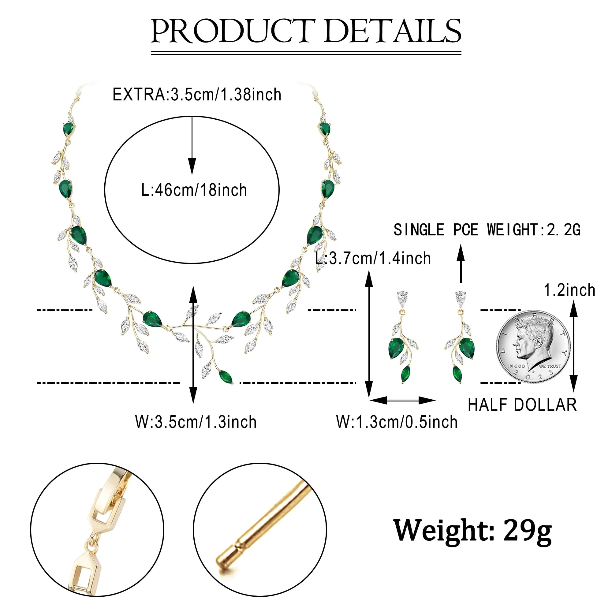 Ever Faith Set di gioielli a goccia con zirconi cubici blu, collana e orecchini a pera, Medio - immagine 6