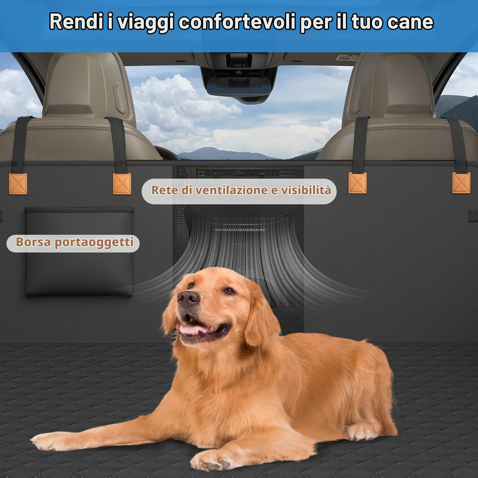 MyeMdan Coprisedile Posteriore per Cani Impermeabile e Antigraffio, Nero, 120 x 62 cm - immagine 2