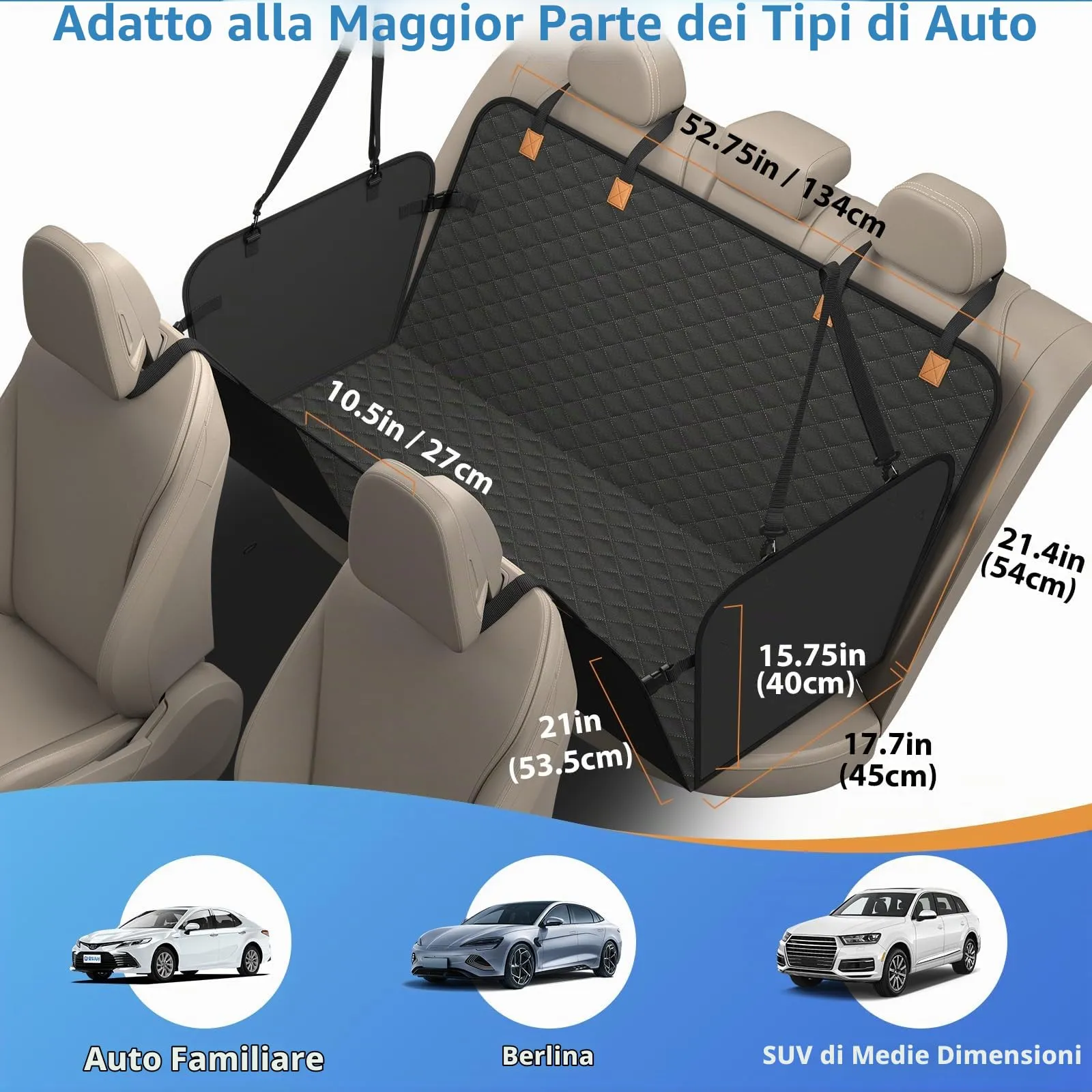 MyeMdan Coprisedile Posteriore per Cani Impermeabile e Antigraffio, Nero, 120 x 62 cm - immagine 5