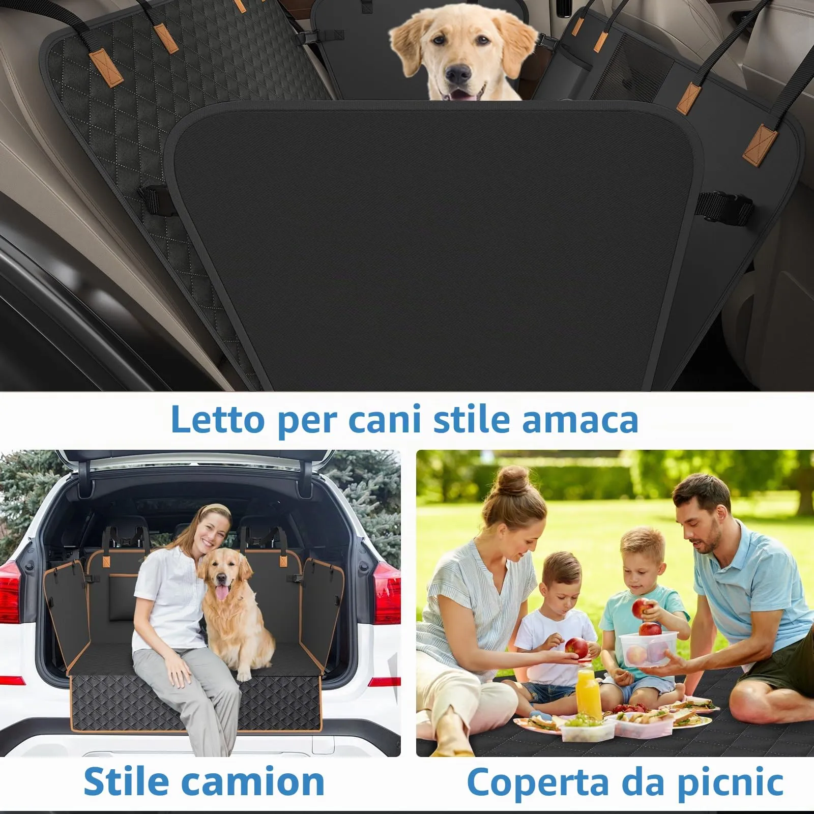 MyeMdan Coprisedile Posteriore per Cani Impermeabile e Antigraffio, Nero, 120 x 62 cm - immagine 7