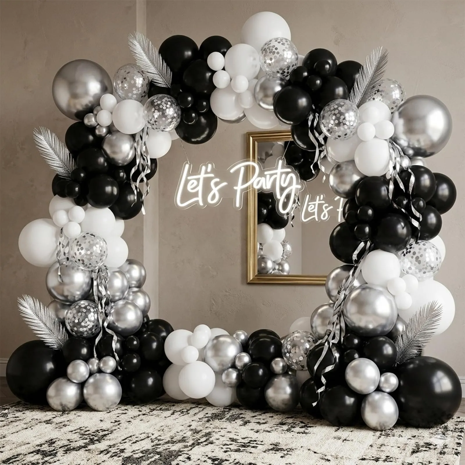 fairymaiden Palloncini Neri, Bianchi e Argento Metallizzato con Coriandoli, 60 Pezzi, 12 Pollici - immagine 5