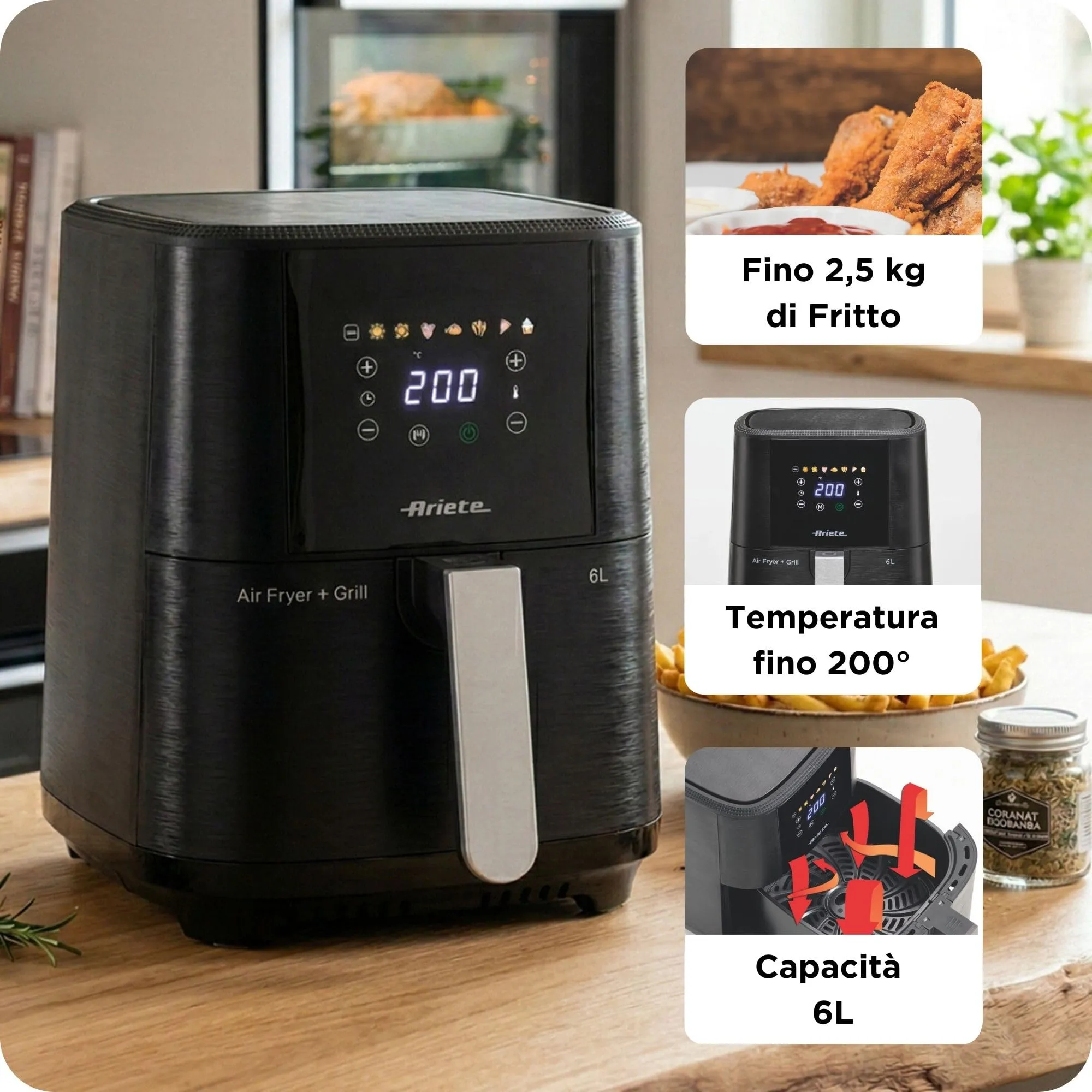 Ariete 4626/10 Friggitrice ad aria 6L, 1300 W, Nero - immagine 7