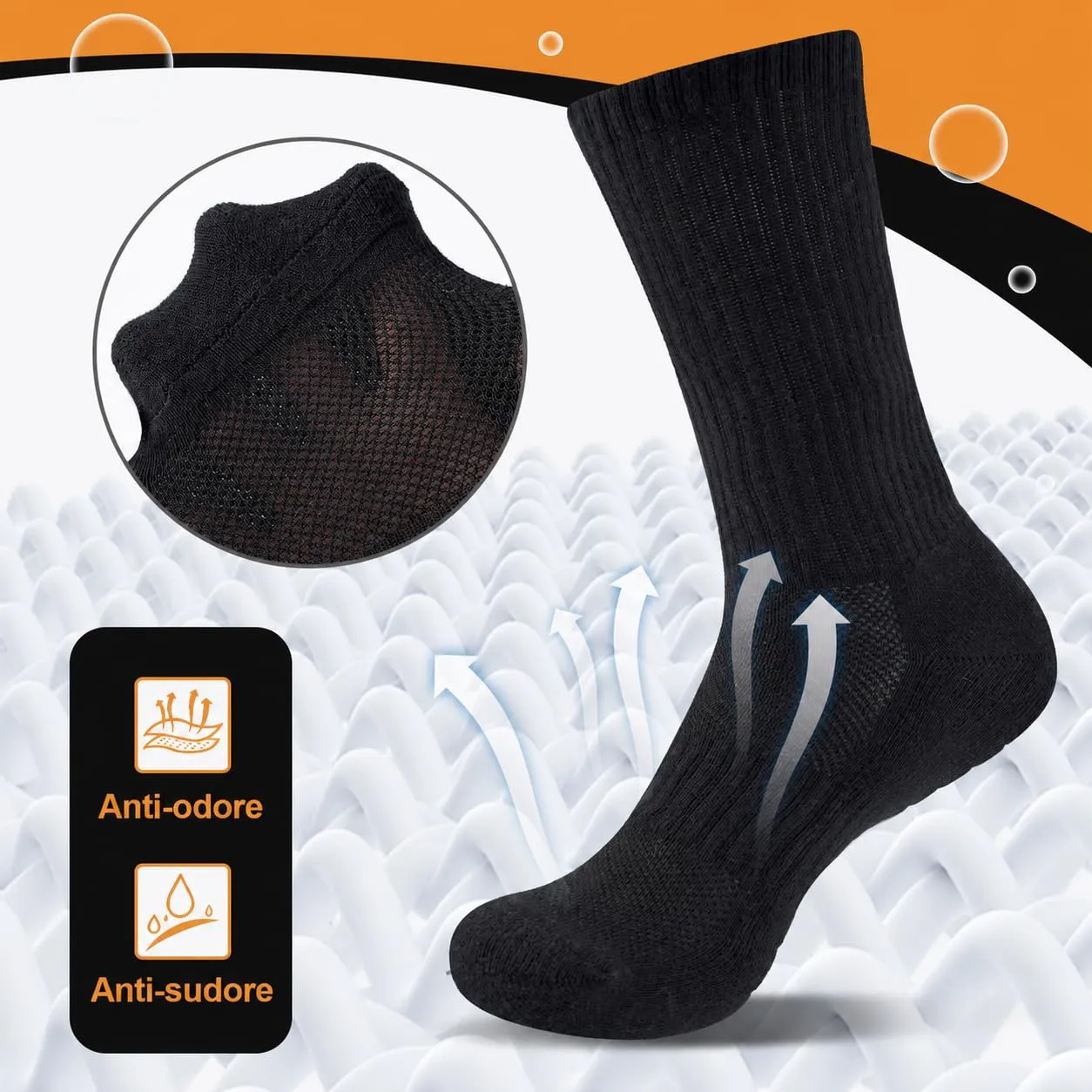 Niorasen Calzini Sportivi Invernali in Cotone, Trekking e Corsa Imbottiti, Unisex, 35-38, 6 Paia, Nero Unito - immagine 4
