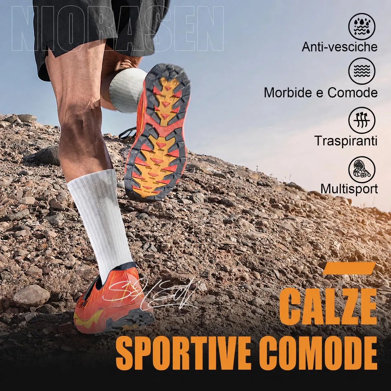 Niorasen Calzini Sportivi Invernali in Cotone, 6 Paia, 43-46, Bianco unito - immagine 3