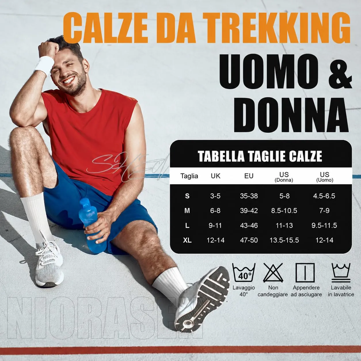 Niorasen Calzini Sportivi Invernali in Cotone Traspirante, 6 Paia, 47-50, Bianco unito - immagine 8