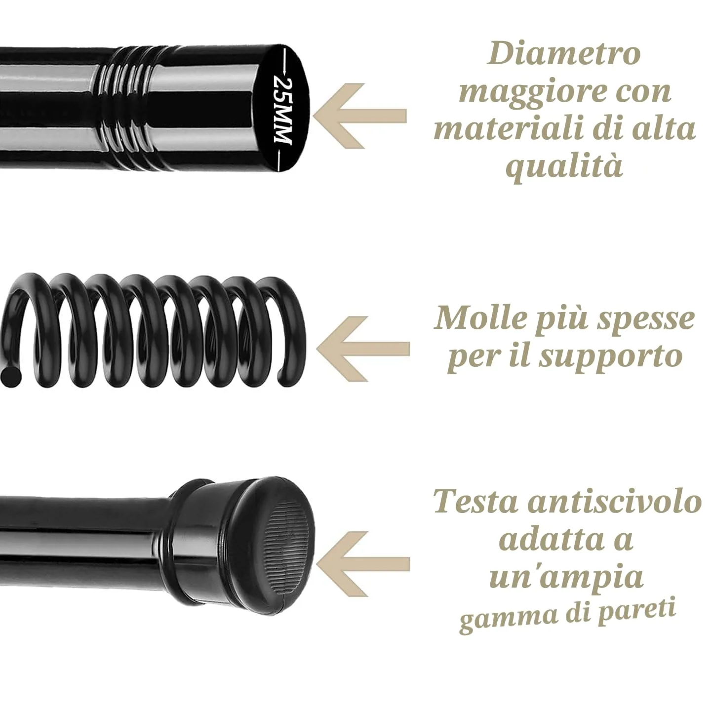 Rod&Trikin Bastone Tenda Estensibile a Pressione, Argento, 85-265cm Ø32mm - immagine 3