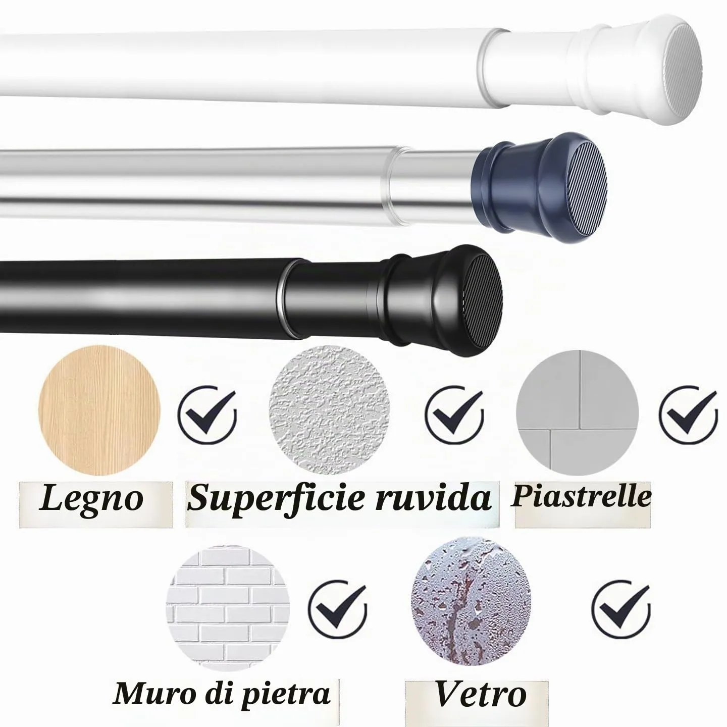 Rod&Trikin Bastone Tenda Estensibile a Pressione, Argento, 85-265cm Ø32mm - immagine 5