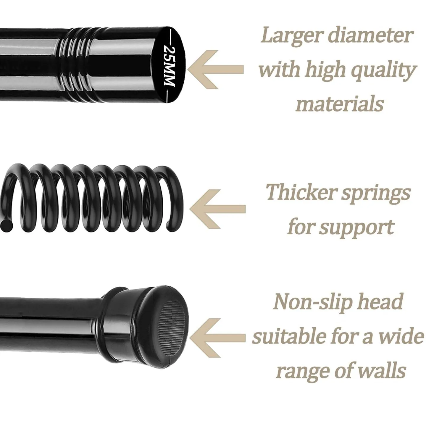 Rod&Trikin Bastone Tenda a Pressione Estensibile per Doccia e Guardaroba, Nero, 85-230cm, Ø32mm - immagine 3