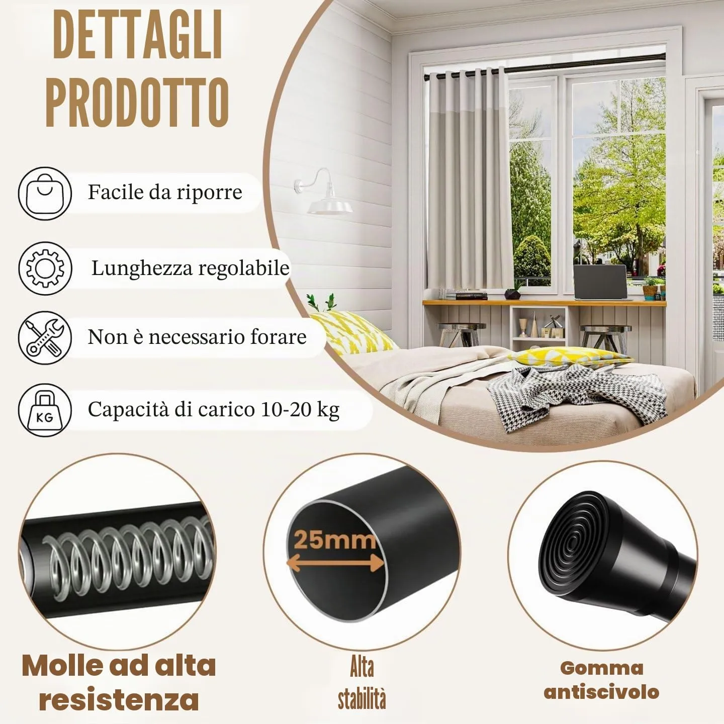 Rod&Trikin Bastone Tenda a Pressione Bianco 85-265cm Ø32mm - immagine 3