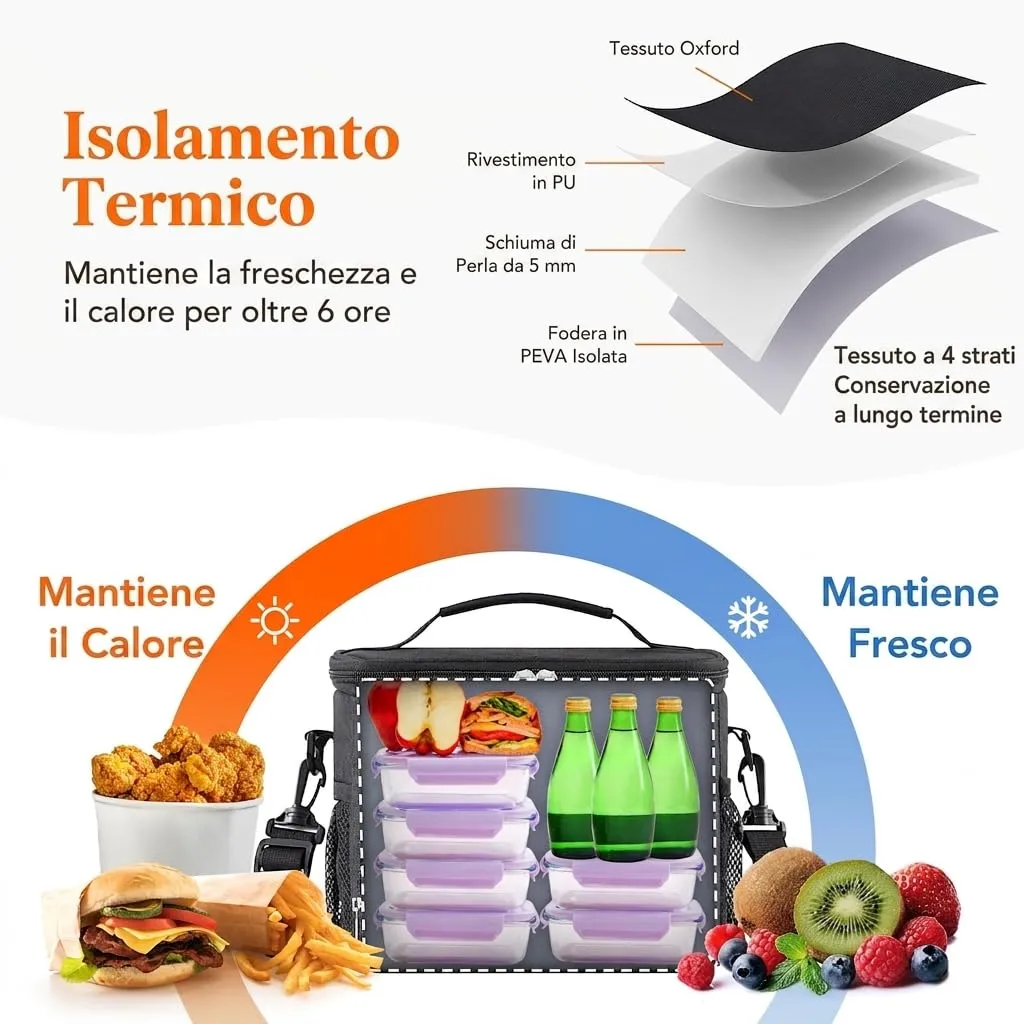 Lifewit Borsa Termica Porta Pranzo Impermeabile, Nero, 24L - immagine 2