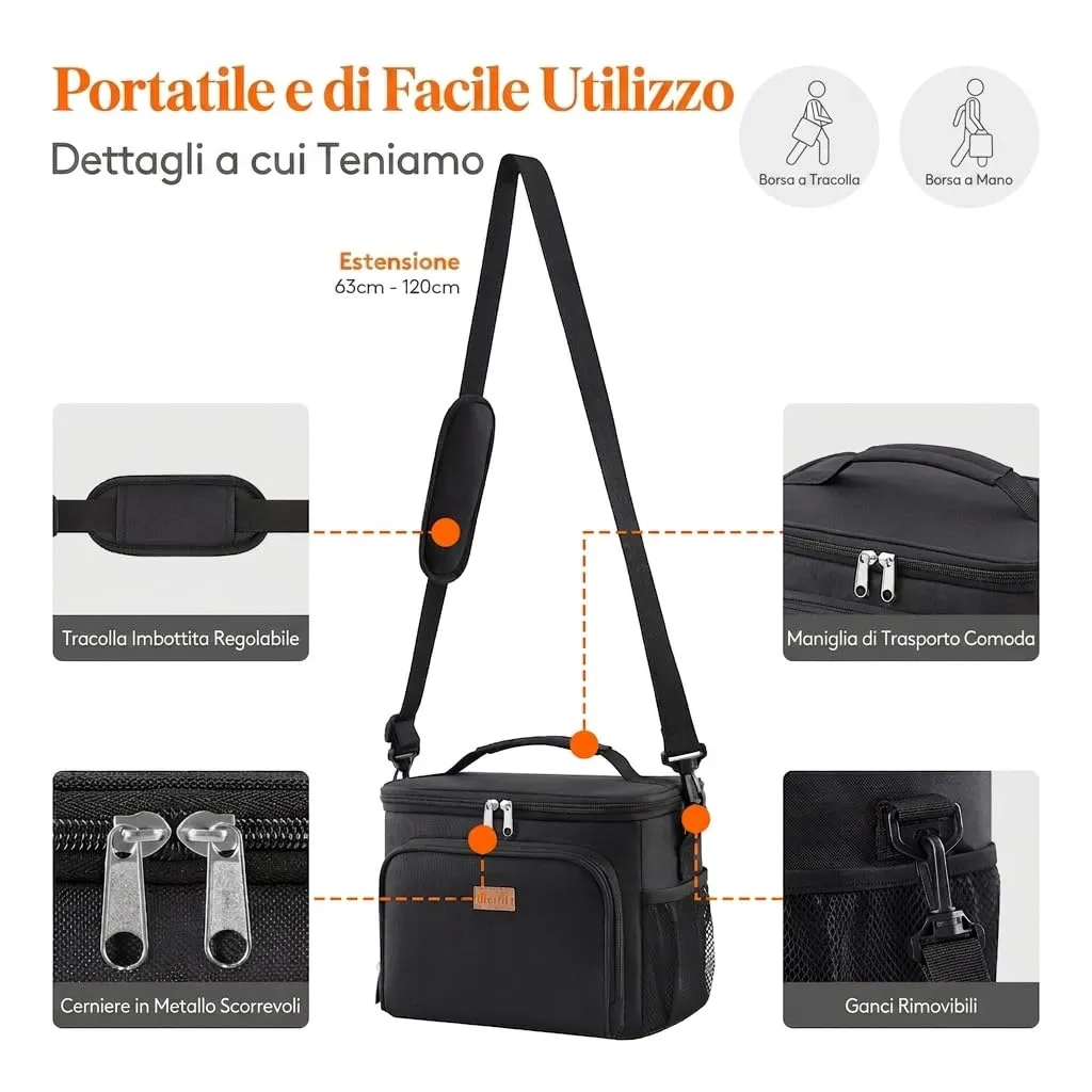 Lifewit Borsa Termica Porta Pranzo Impermeabile, Nero, 24L - immagine 6