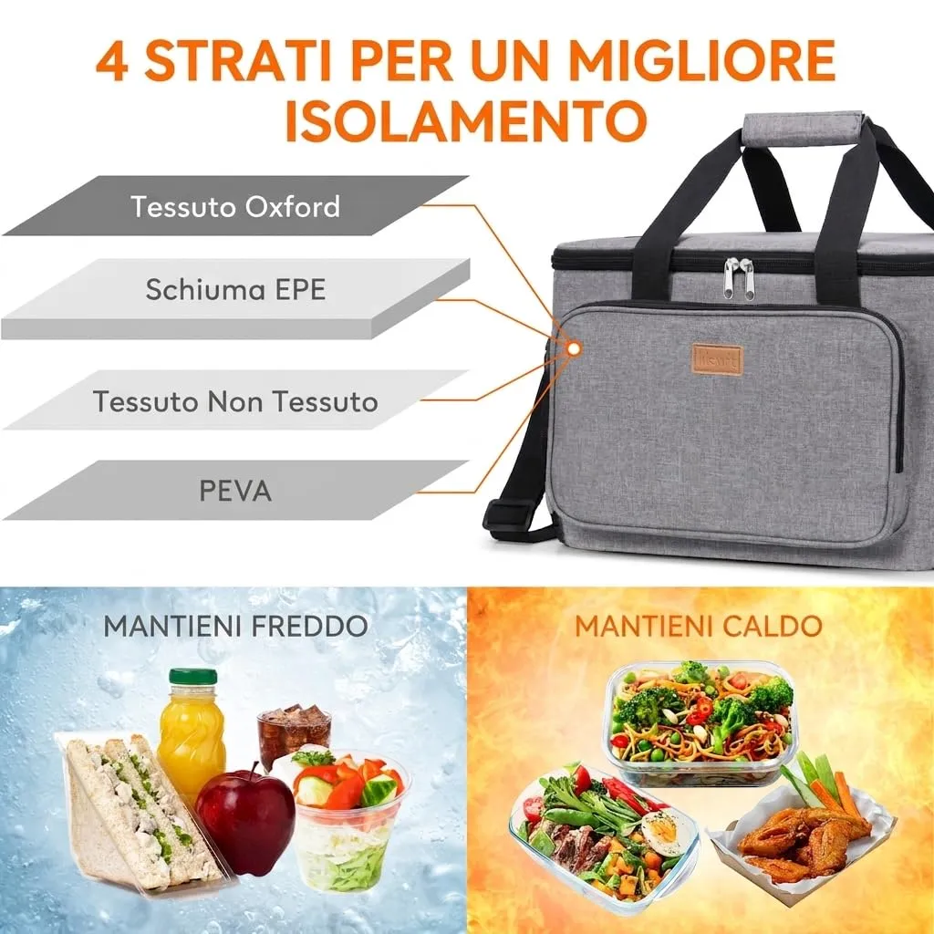 Lifewit Borsa Termica Porta Pranzo 33L Grigio - immagine 2