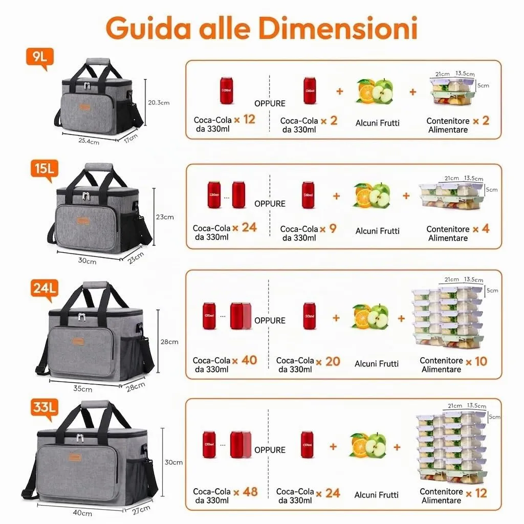 Lifewit Borsa Termica Porta Pranzo 33L Grigio - immagine 7
