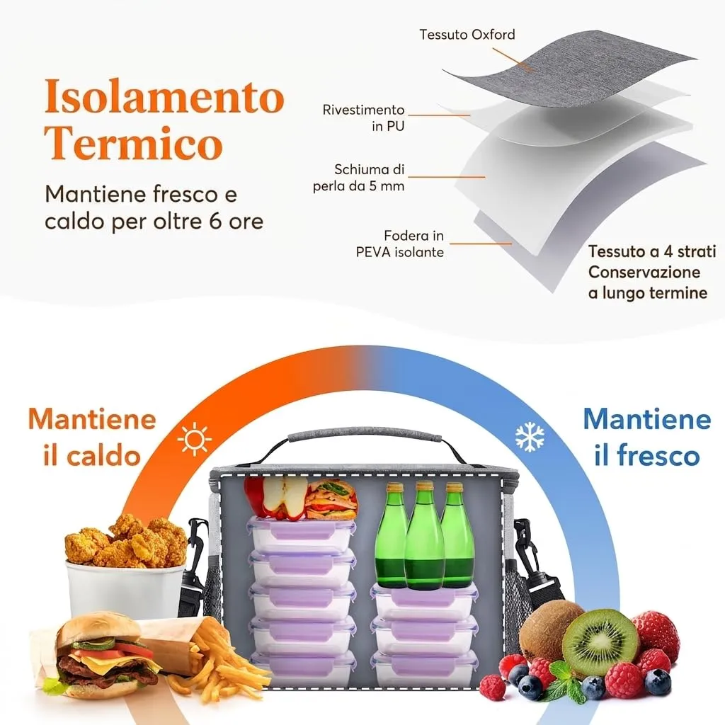 Lifewit Borsa Termica Porta Pranzo Impermeabile, 33L, Grigio - immagine 2