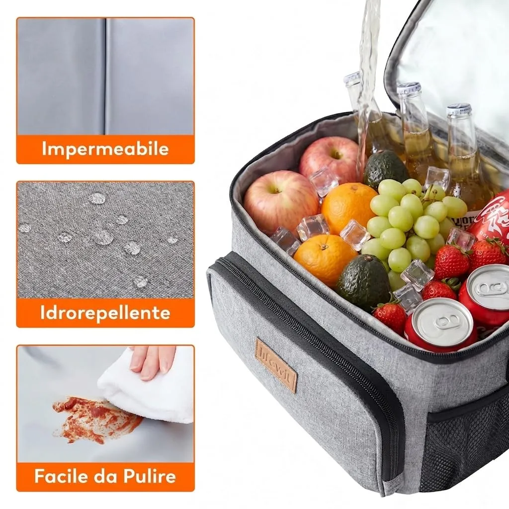 Lifewit Borsa Termica Porta Pranzo Impermeabile, 33L, Grigio - immagine 4