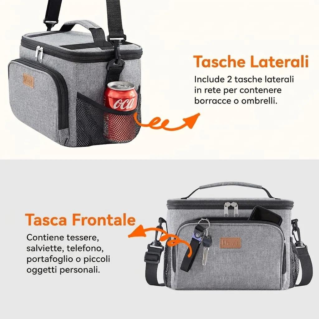Lifewit Borsa Termica Porta Pranzo Impermeabile, 33L, Grigio - immagine 5