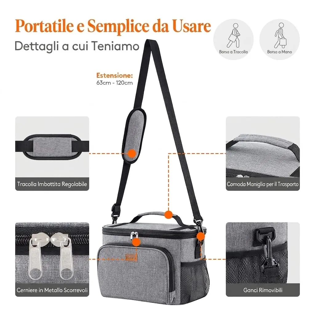 Lifewit Borsa Termica Porta Pranzo Impermeabile, 33L, Grigio - immagine 6