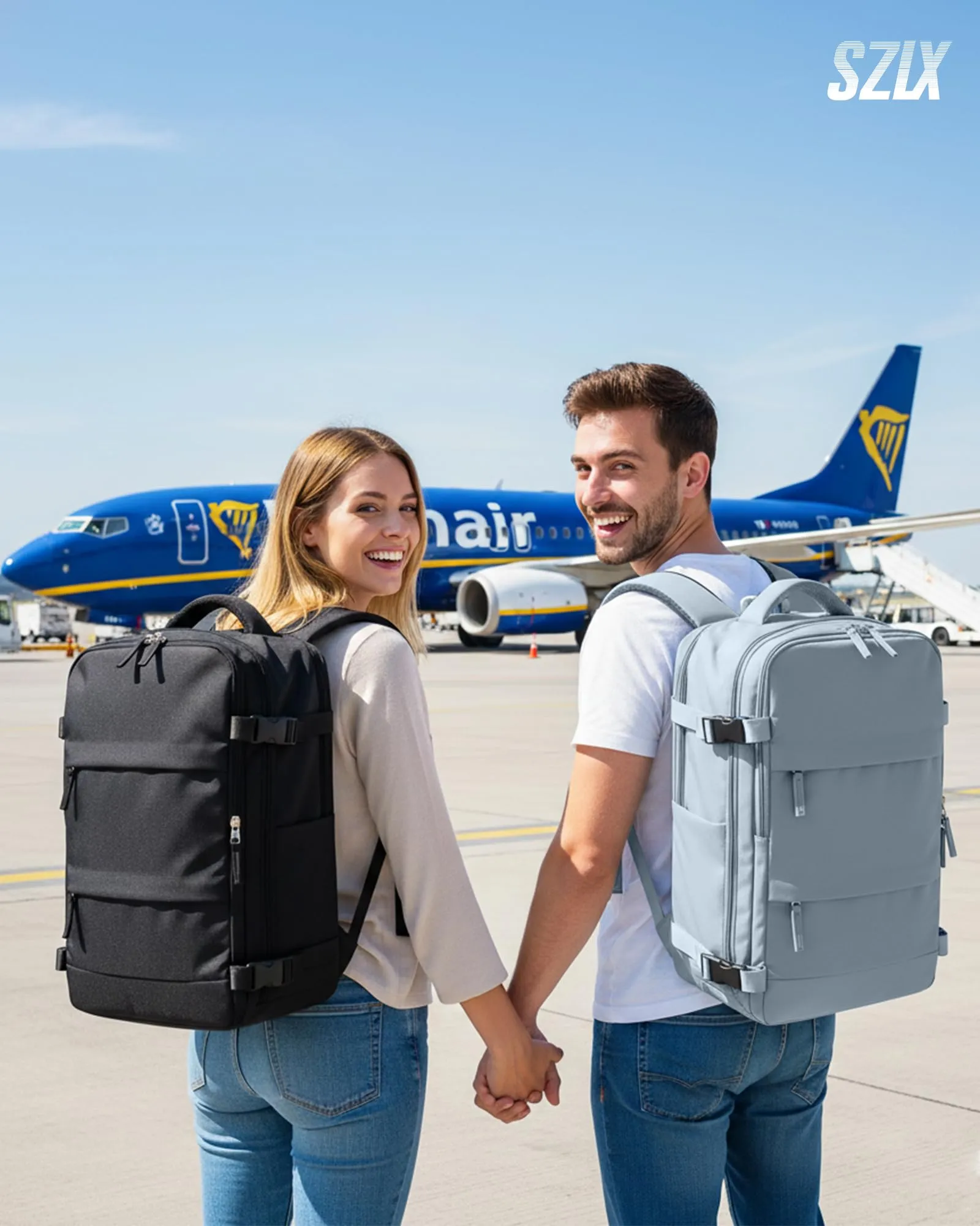 SZLX Zaino da Viaggio Sottovuoto con Pompa, Bagaglio a Mano 40x30x20 per Ryanair, Wizz Air, Easyjet, Compatibile con Laptop 14 Pollici, con Porta Scarpe - immagine 2