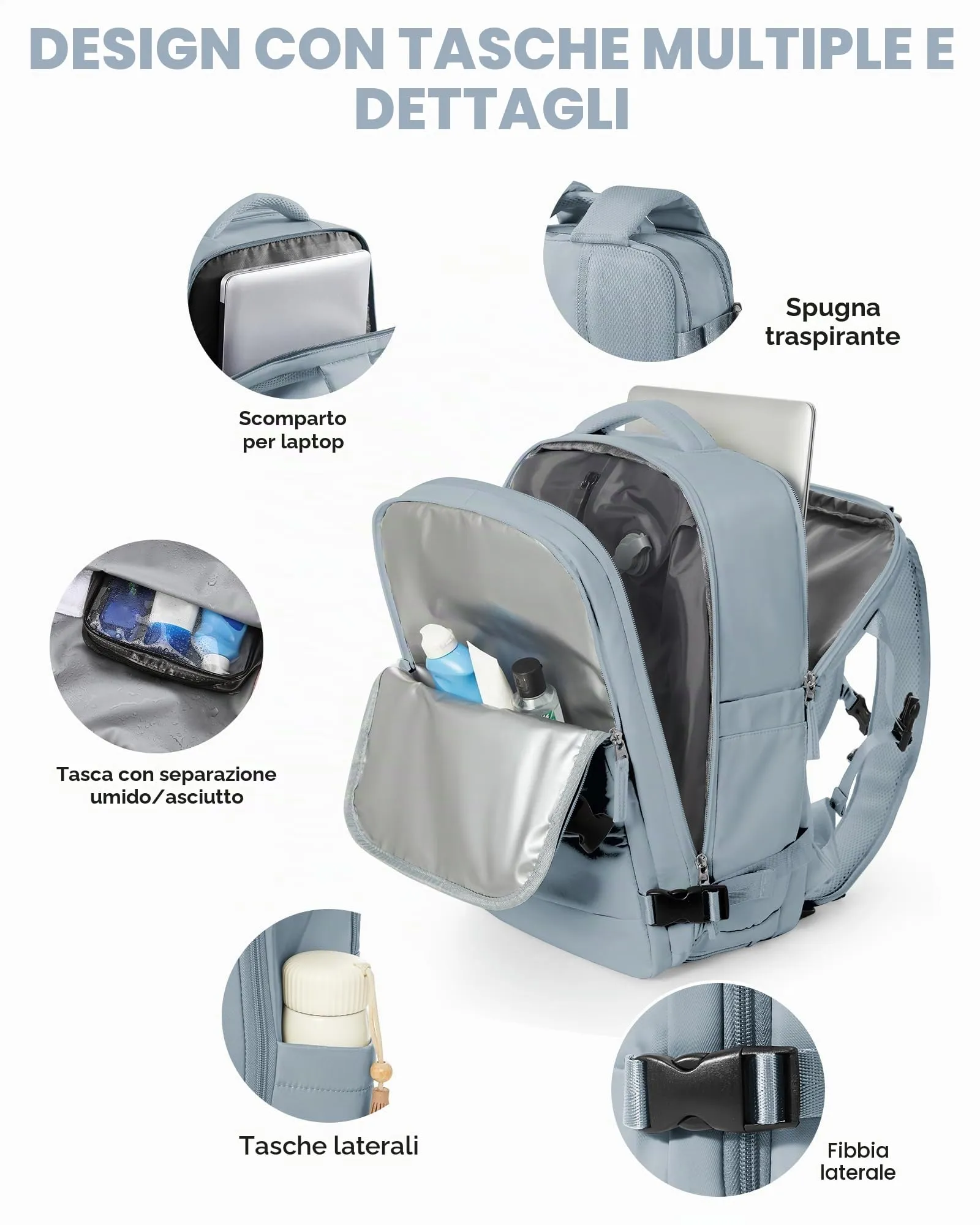 SZLX Zaino da Viaggio Sottovuoto con Pompa, Bagaglio a Mano 40x30x20 per Ryanair, Wizz Air, Easyjet, Compatibile con Laptop 14 Pollici, con Porta Scarpe - immagine 9