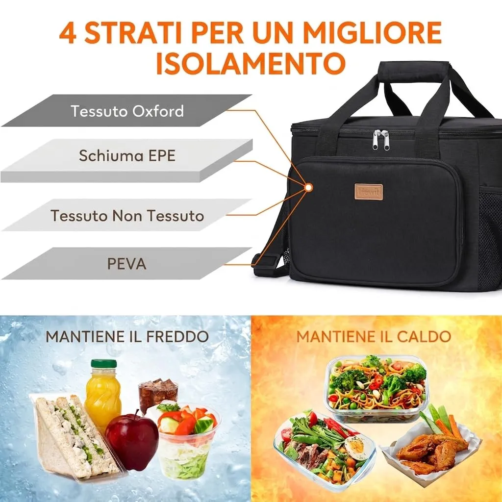 Lifewit Borsa Termica Porta Pranzo 33L Nero - immagine 2