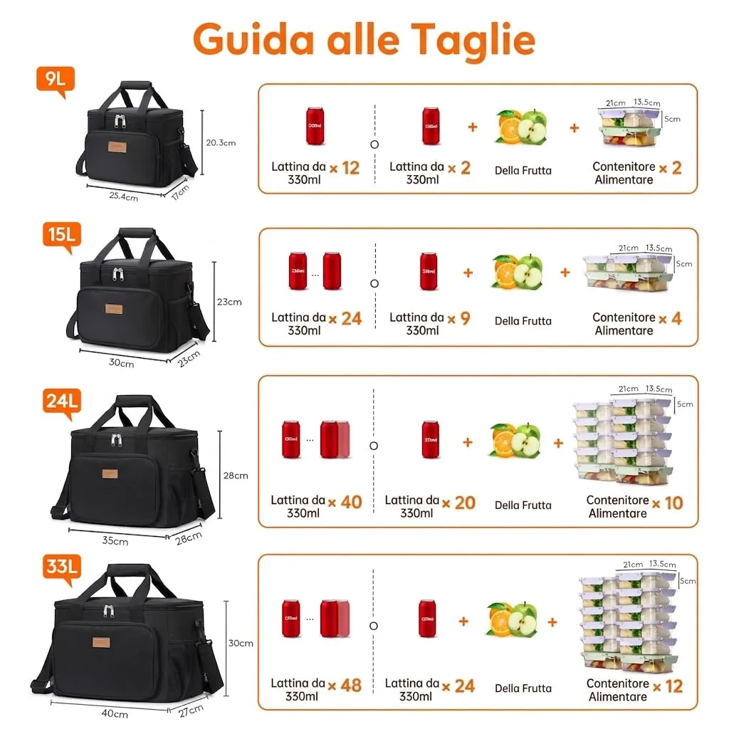 Lifewit Borsa Termica Porta Pranzo 33L Nero - immagine 7