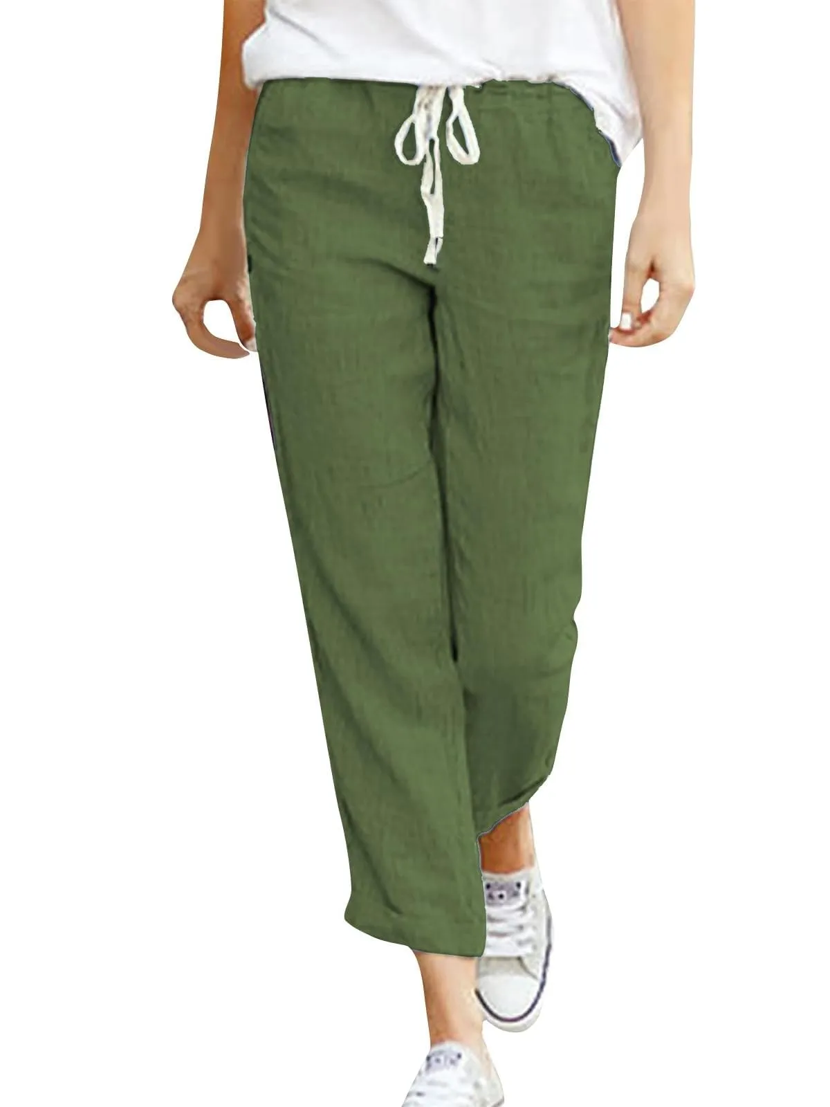 Cegerne Pantaloni in Lino Donna 7/8, Verde, S - immagine 1