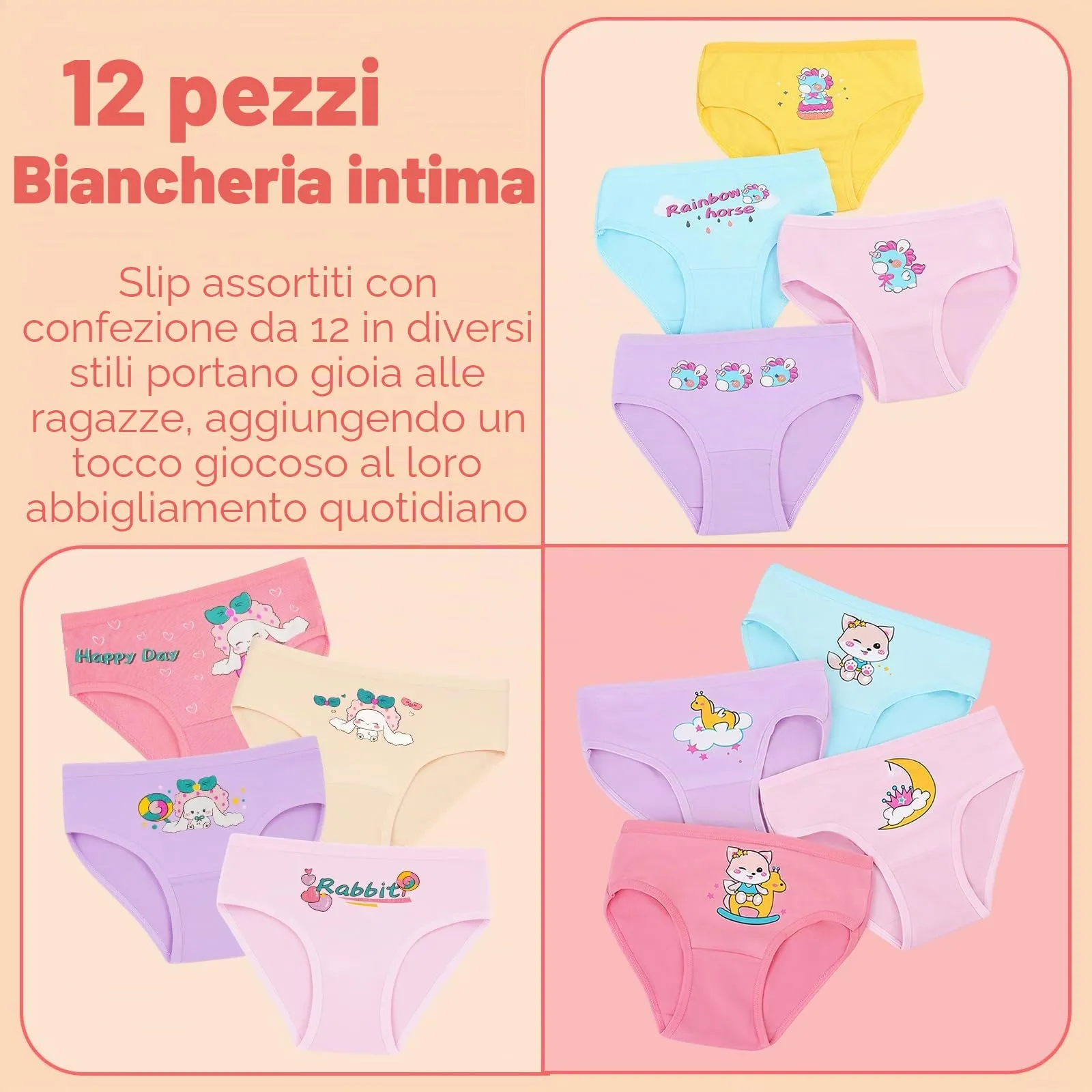 AYBUY Mutandine in Cotone per Bambina, Cartone Animato, Pacco da 12, 8-10 Anni, Stile B - immagine 6