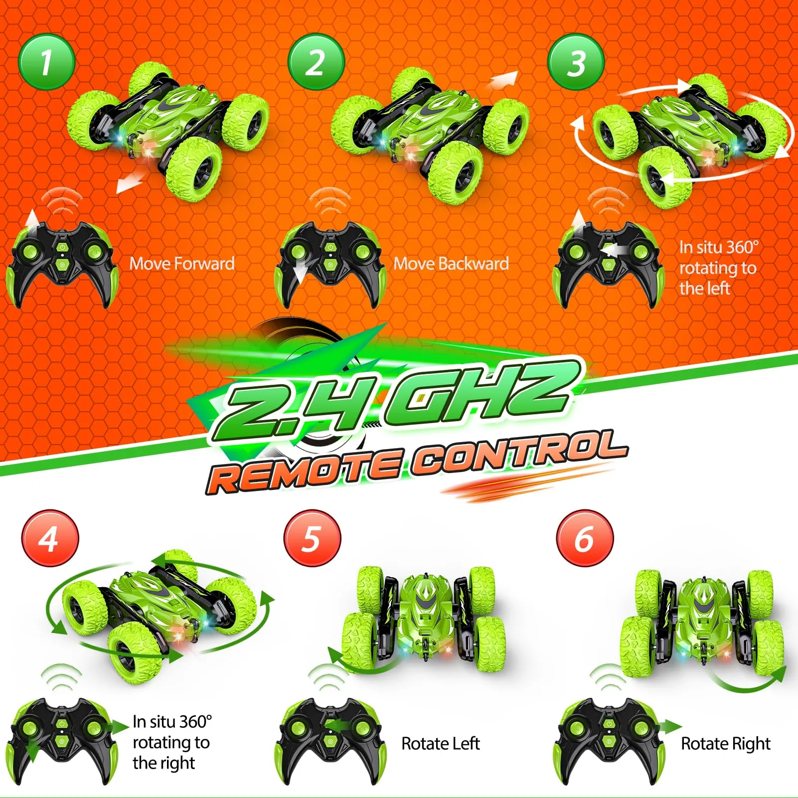 HappyGoLucky Macchina Radiocomandata 4WD 2.4GHz 360° Flip RC Auto per Bambini - immagine 4