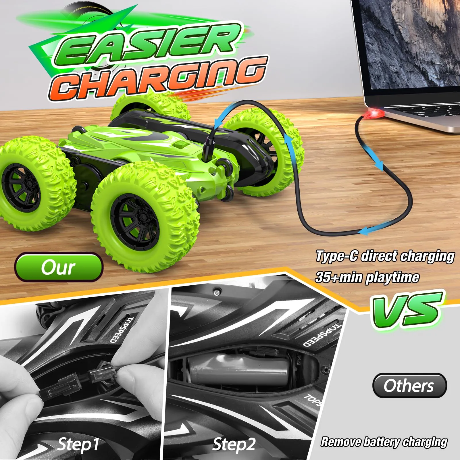 HappyGoLucky Macchina Radiocomandata 4WD 2.4GHz 360° Flip RC Auto per Bambini - immagine 6