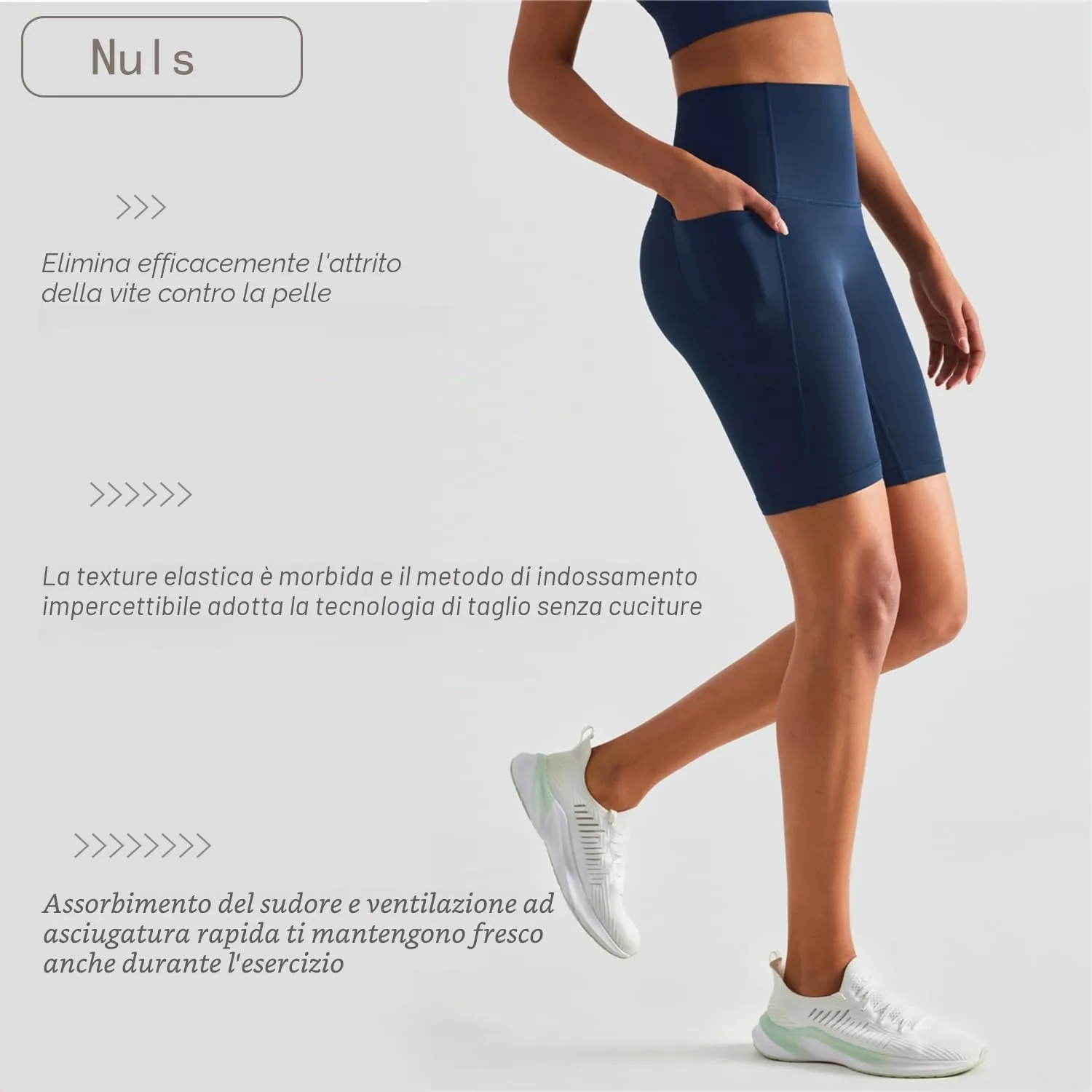 XDSP Pantaloncini Sportivi da Donna Yoga a Vita Alta con Tasche Laterali, Blu-1, M - immagine 4