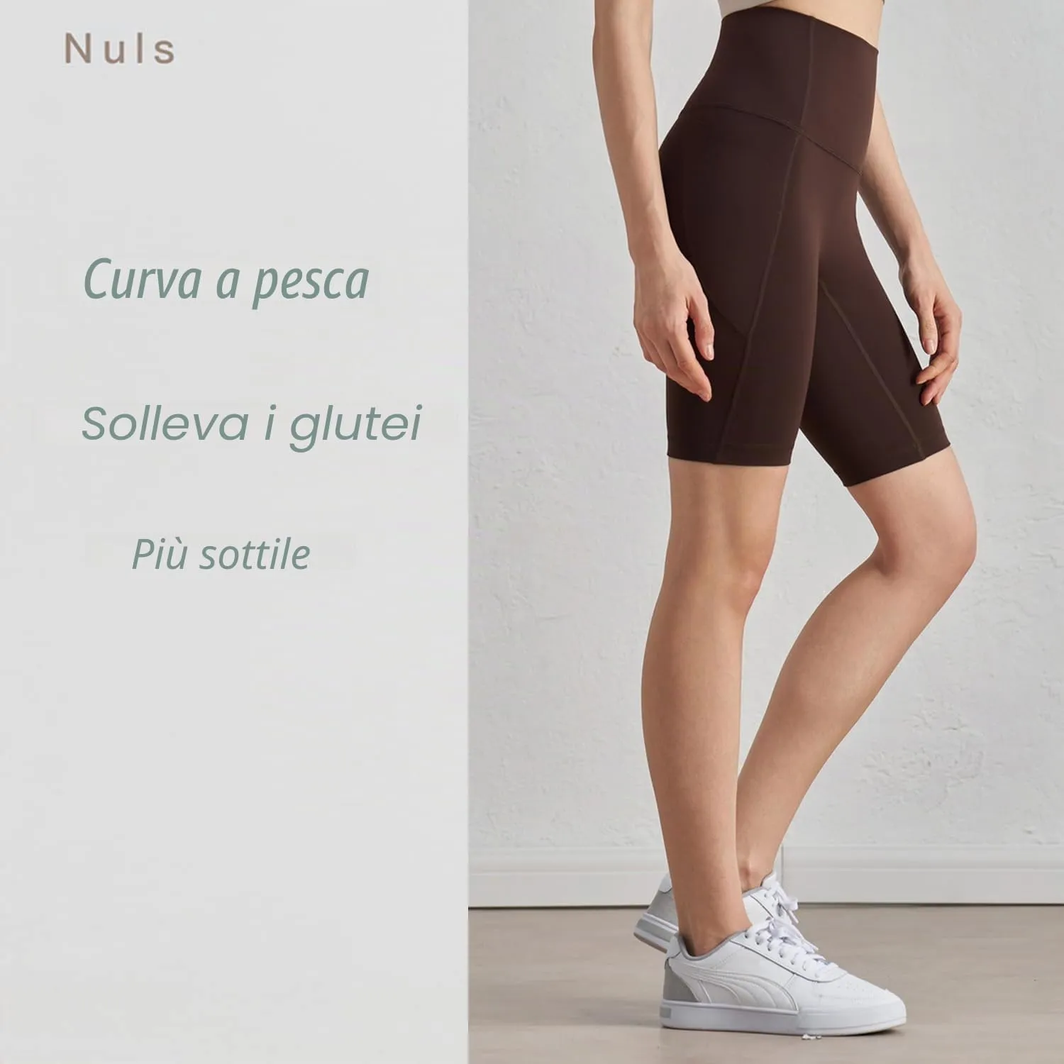 XDSP Pantaloncini Sportivi da Donna Yoga a Vita Alta con Tasche Laterali, Marrone-1, M - immagine 2
