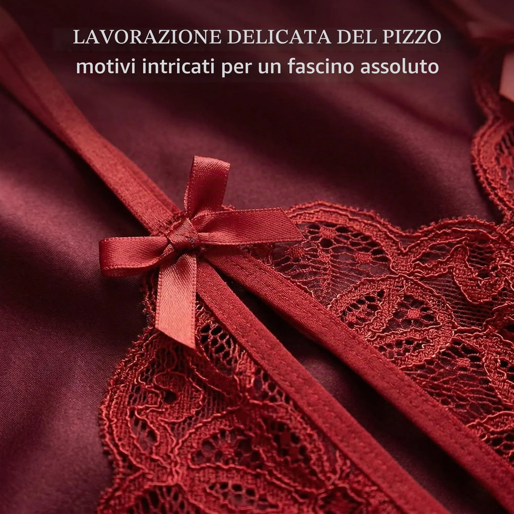 LAKPYN Body Donna Traslucido con Fiocco e Gonna Aperta Regolabile, Bordeaux - immagine 2
