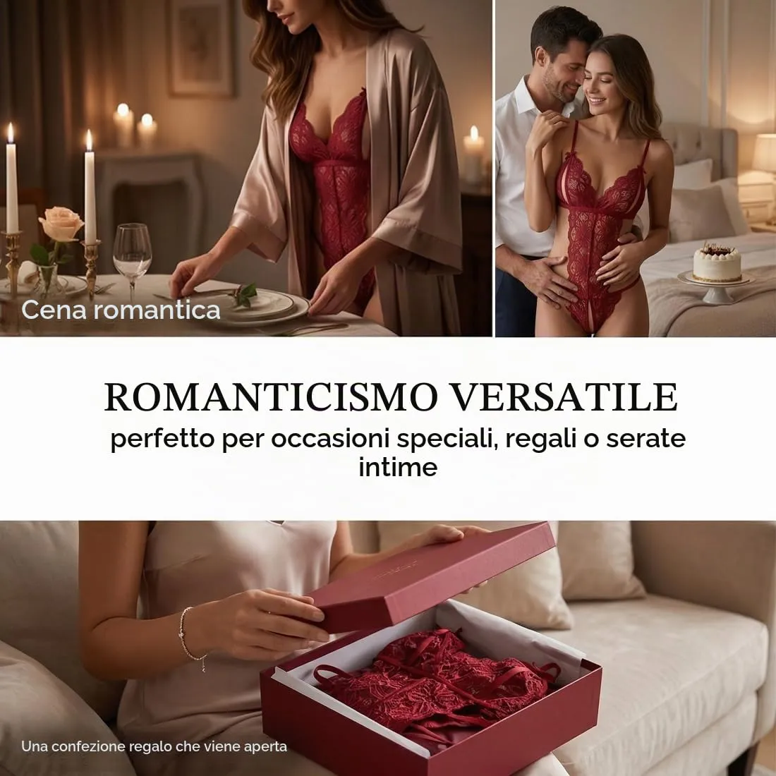 LAKPYN Body Donna Traslucido con Fiocco e Gonna Aperta Regolabile, Bordeaux - immagine 3
